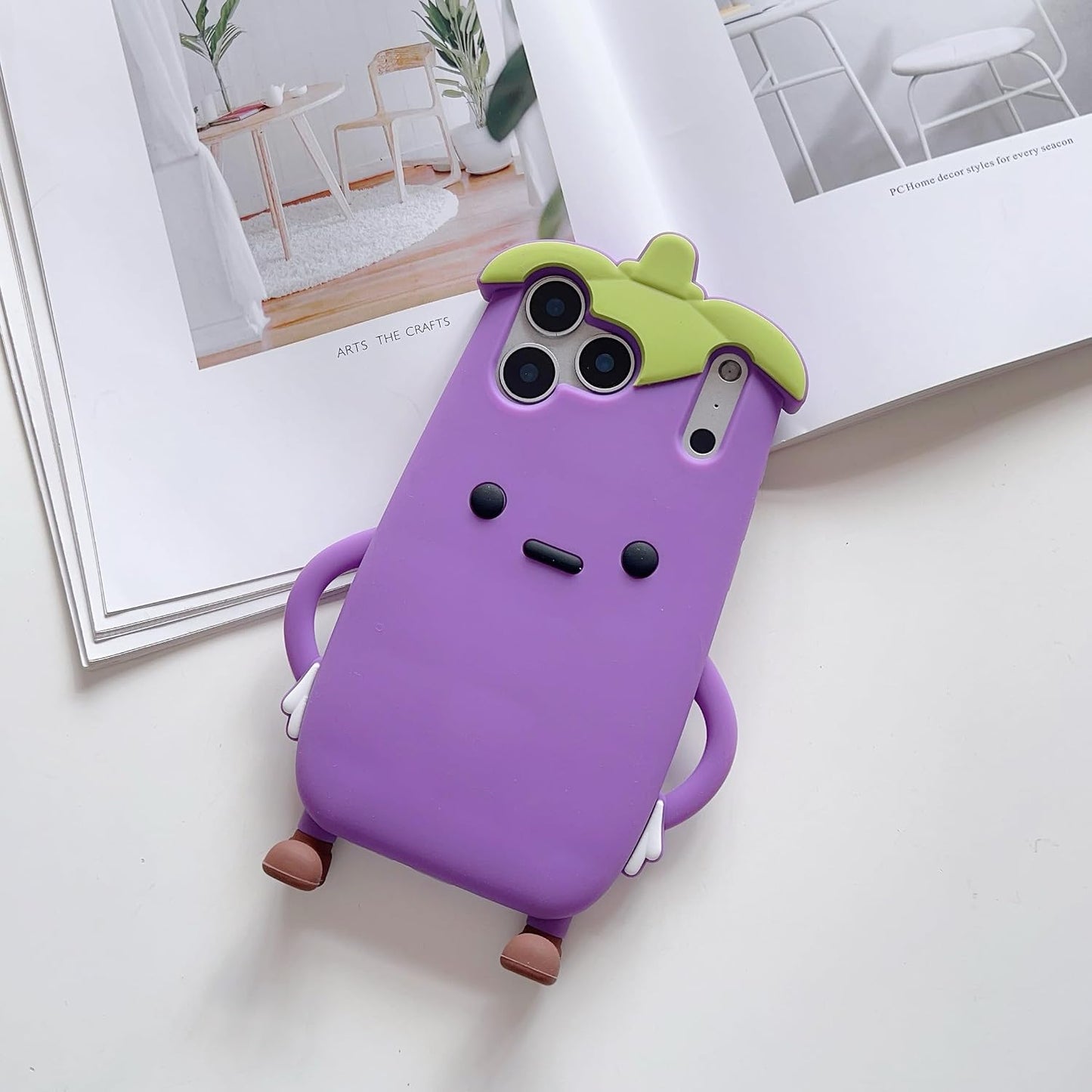 3D Eggplant Case,Cartoon Cute Kawaii Lovely Character Eggplant Man Shape Kids Teens Girls Women Soft Silicone Case for iPhone 17 Pro Max 6.9 inch 2025