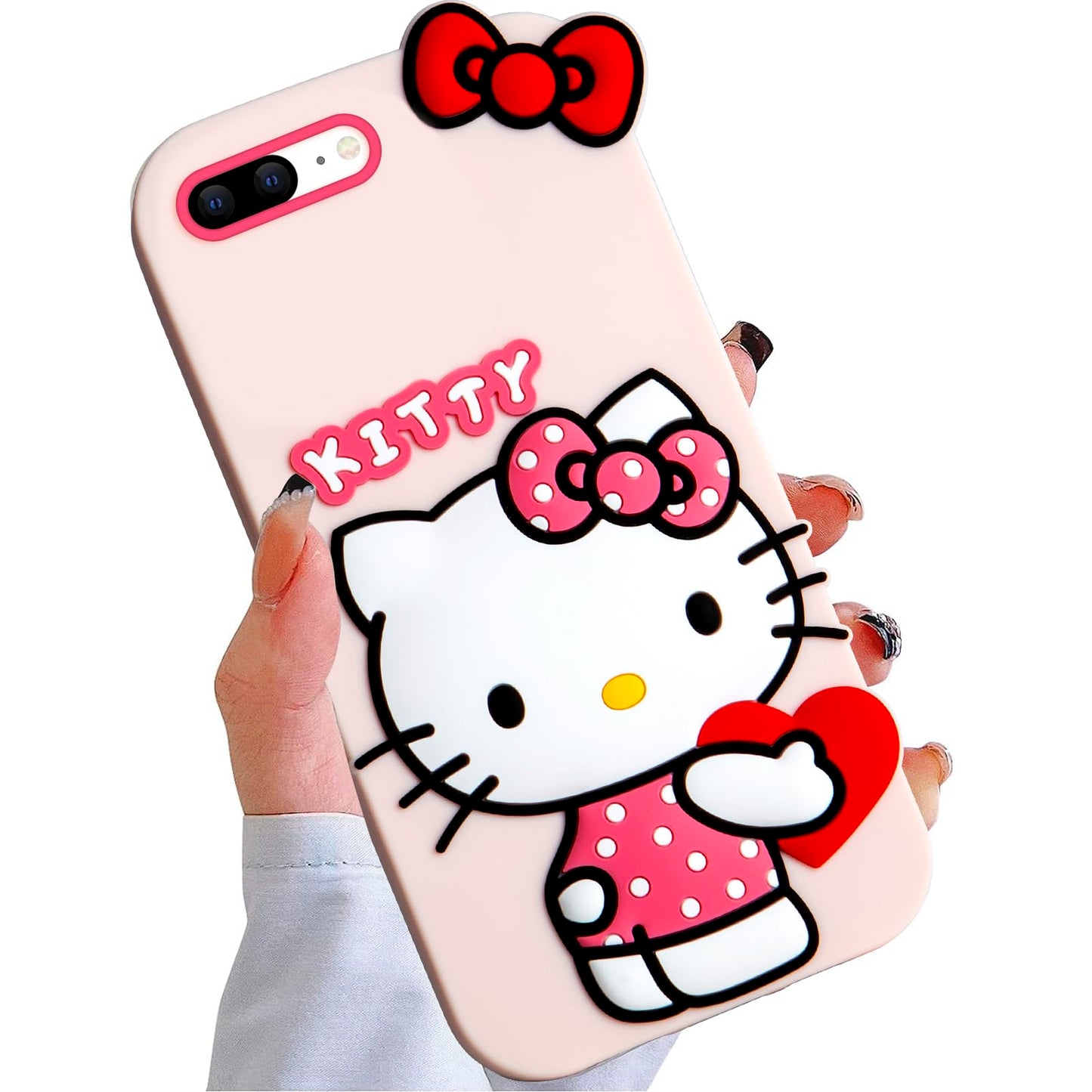 Compatible with iPhone 13/14 Case, Cute Funny Cartoon Kawaii Cat Phone Case 3D Character Soft Silicone Pink Cover Case for Kids Girls and Womens (6.1 inch)
