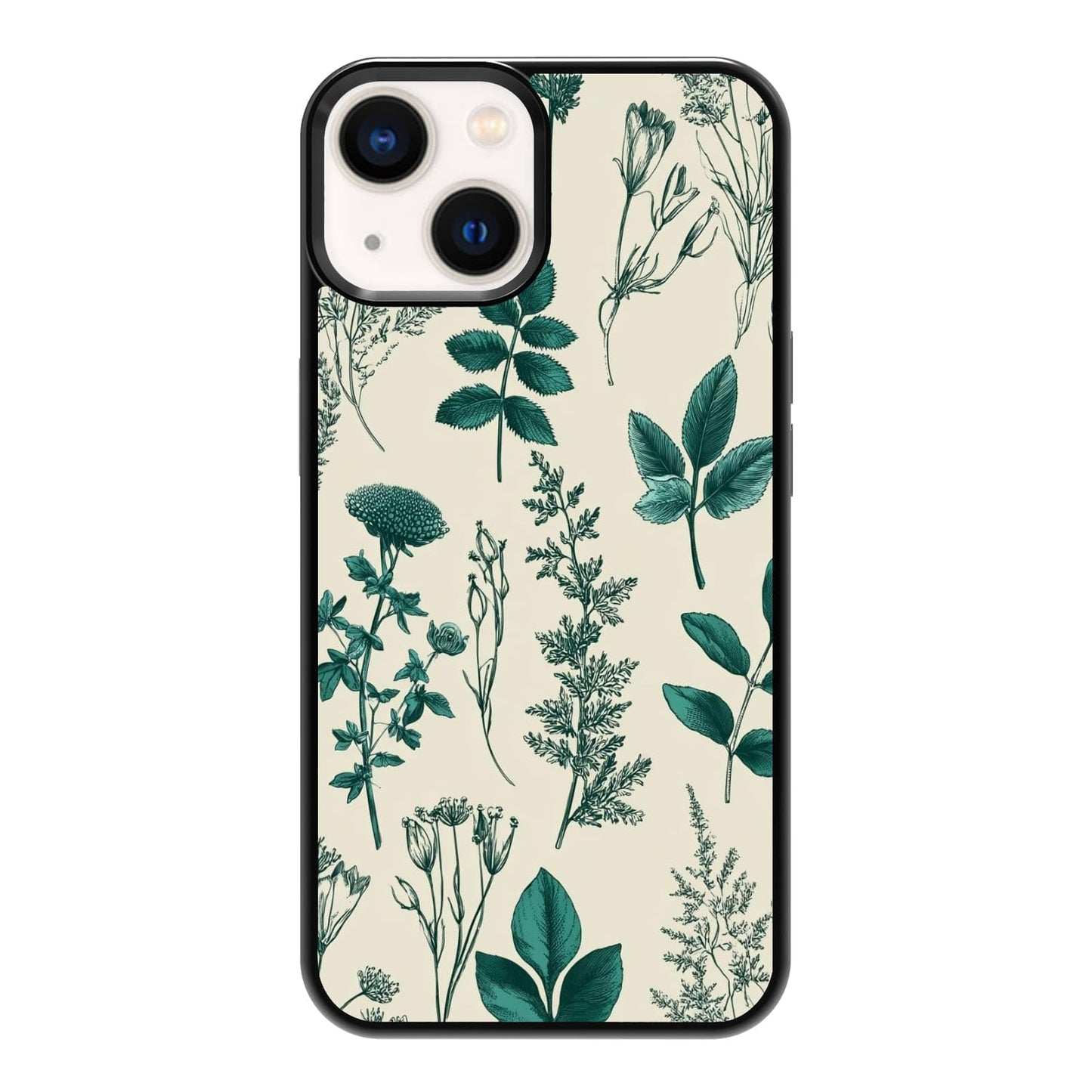 Vintage Green Herb Botanical Leaf Sketch Nature Phone Case, Shockproof Protective Cover for iPhone 11 12 13 14 15 16 17 Pro Max Plus Mini XR 7 8 SE