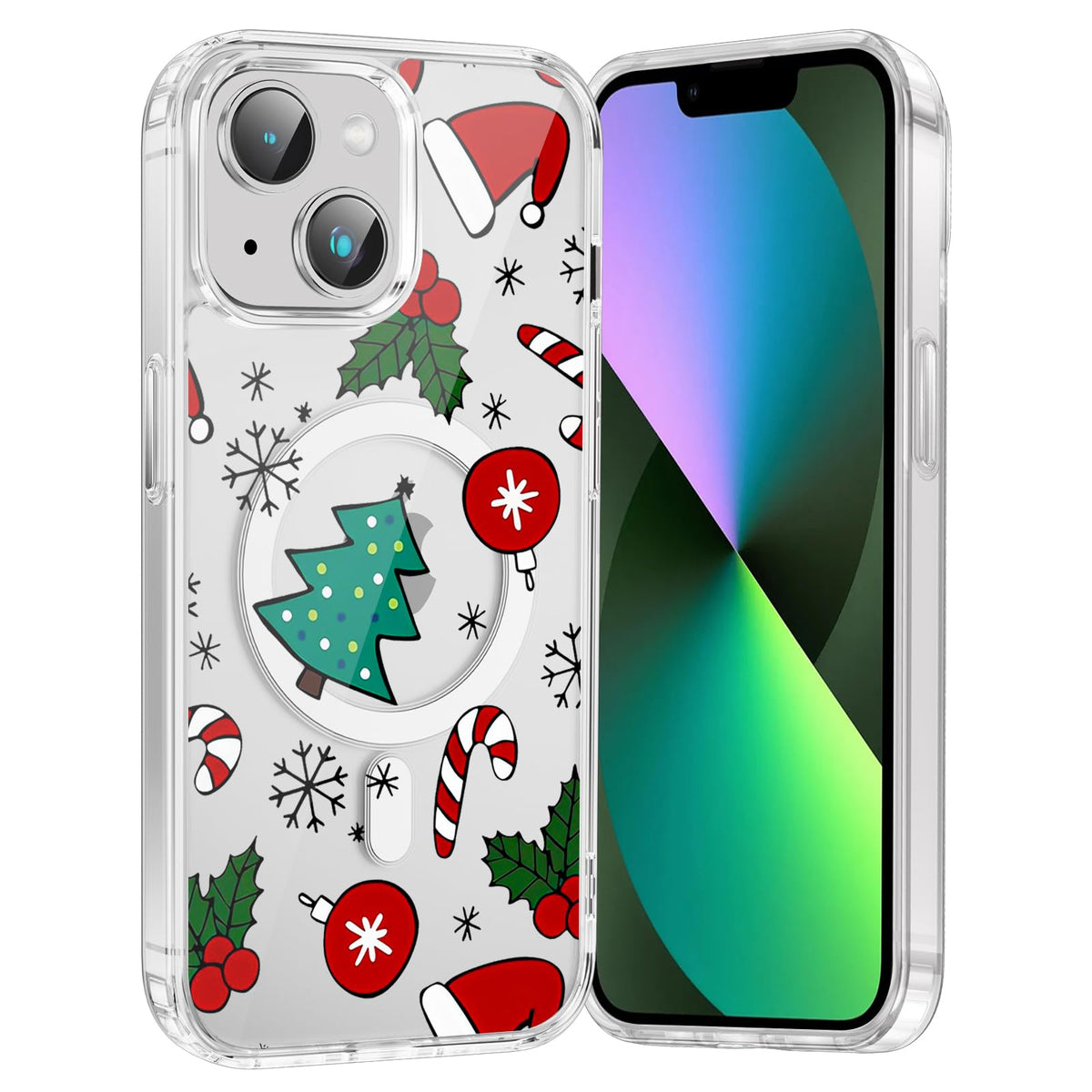 Merry Christmas Snowflake Phone Case for iPhone 13 / iPhone 14 Xmas Clear Magnetic Case 6.1", Compatible with Magsafe, Cute Winter Pattern Design Cover Shockproof Soft TPU Funda for Girl Women