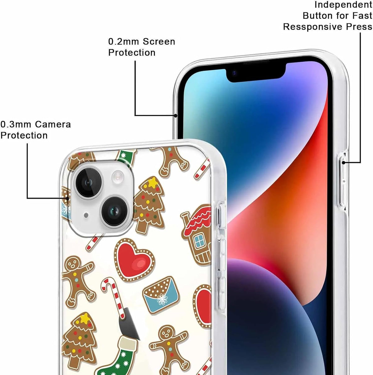 2 Pack Clear Christmas Phone Case for iPhone 13/14 6.1 inches, Cute Cookies Candy Canes Yellow-Resistant Protective Soft Slim Shockproof Xmas TPU Bumper Cover for Girls Woman Men