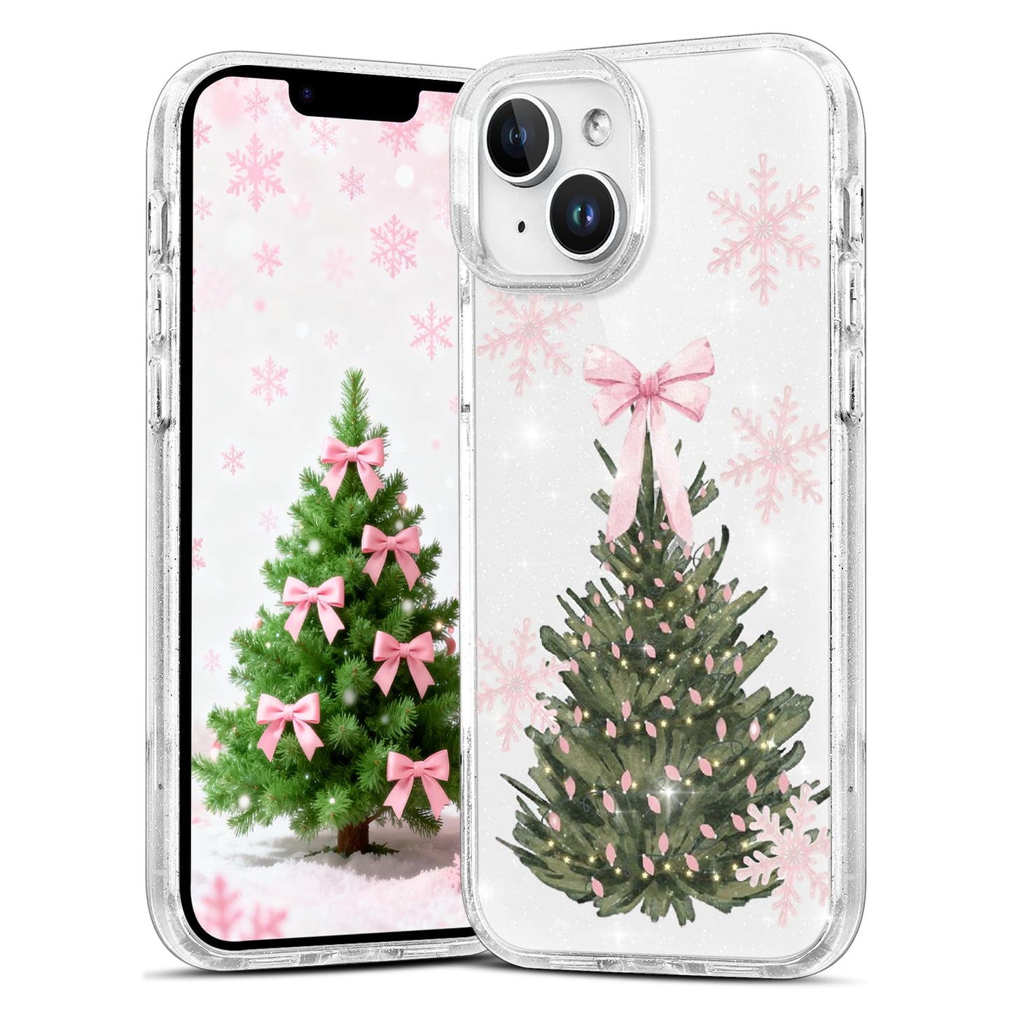 Christmas Phone Case for iPhone 13 6.1", Cute Glitter Christmas Tree Candy Snowflake Pattern, Preety Bling Sparkle Soft TPU Anti-Scratch Shockproof Protective Cover for Women Girls