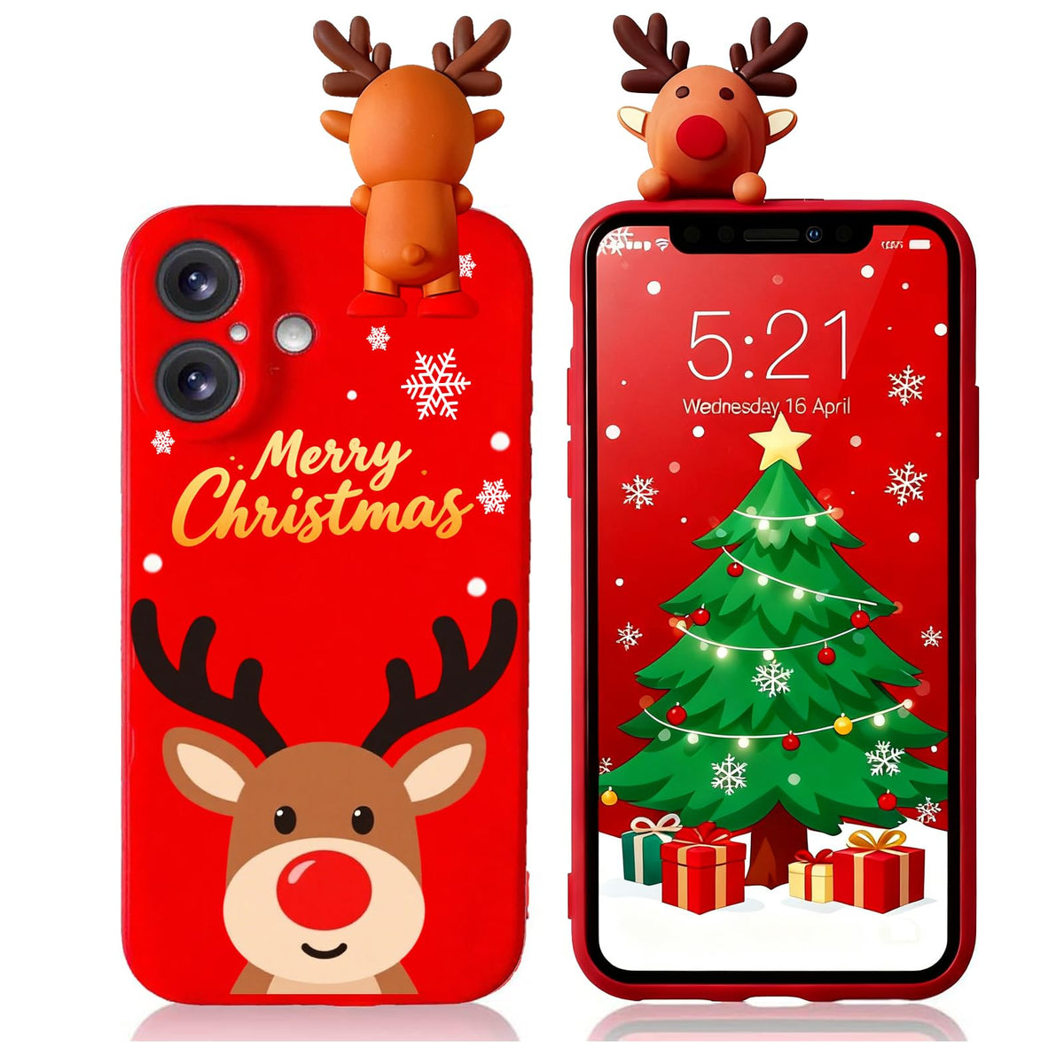 for iPhone 12 Christmas Case, Phone Case Silicone Red 3D Doll Toy Xmas with Design for Girls Women Present Slim Shockproof Soft Cute Cover Skin for iPhone 12 6.1". Deer