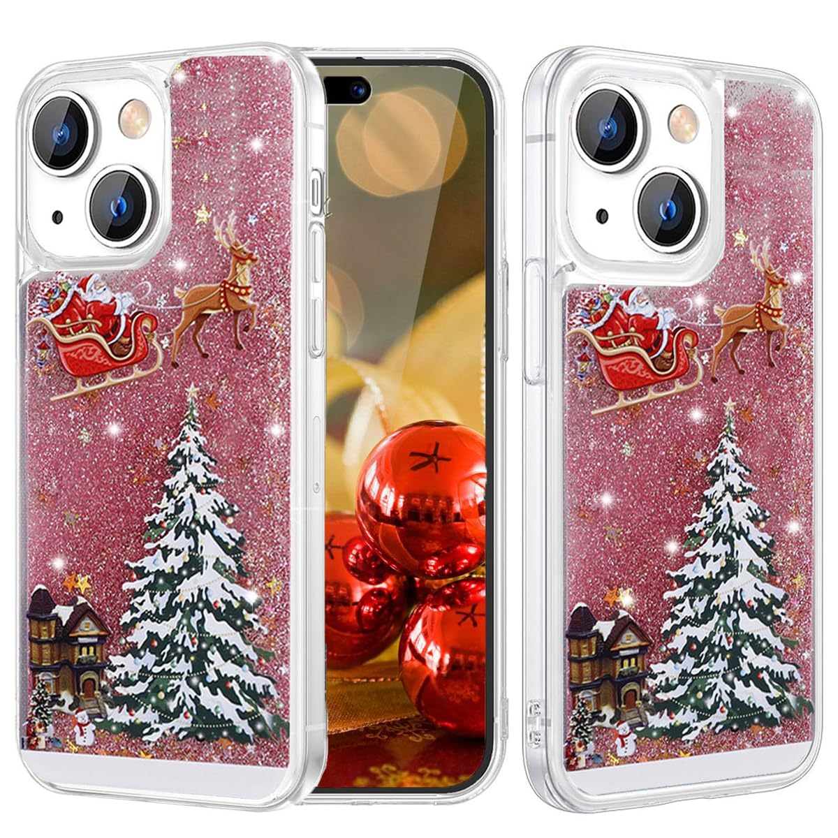 Changjia Glitter Christmas Case for iPhone 13, Cute Christmas Tree Santa Elk Liquid Flowing Floating Moving Bling Sparkle Clear TPU Bumper Shockproof Women Girls Phone Case for iPhone 13 6.1" (Silver)
