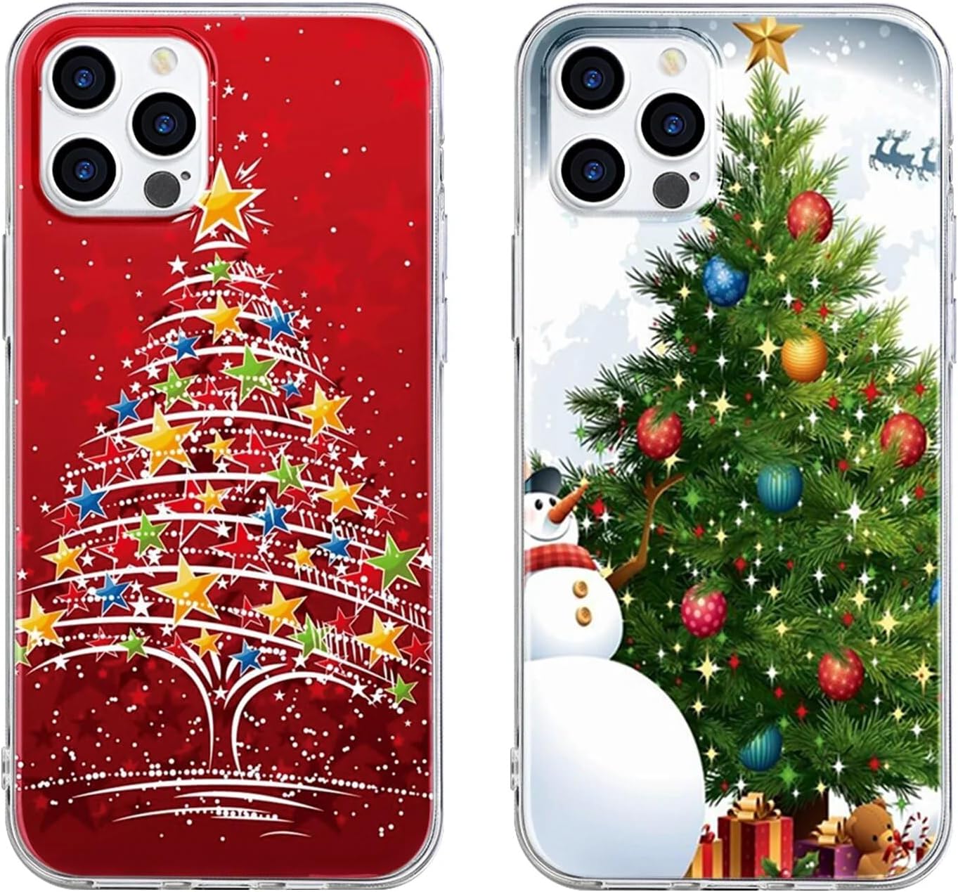 2 Pack Clear Christmas Phone Case for iPhone 13/14 6.1 inches, Holidays Christmas Trees Yellow-Resistant Protective Soft Slim Shockproof Xmas TPU Bumper Cover for Girls Woman Men