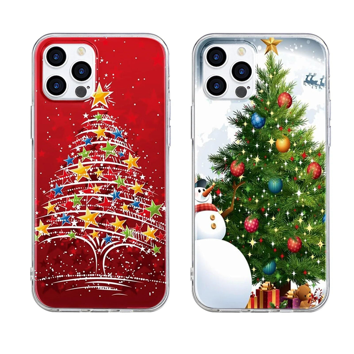 2 Pack Clear Christmas Phone Case for iPhone 13/14 6.1 inches, Holidays Christmas Trees Yellow-Resistant Protective Soft Slim Shockproof Xmas TPU Bumper Cover for Girls Woman Men