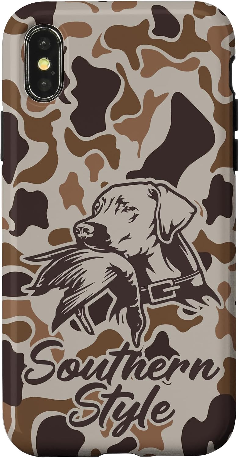 iPhone 15 Old School Camo Southern Style Duck Hunters with Dog Case
