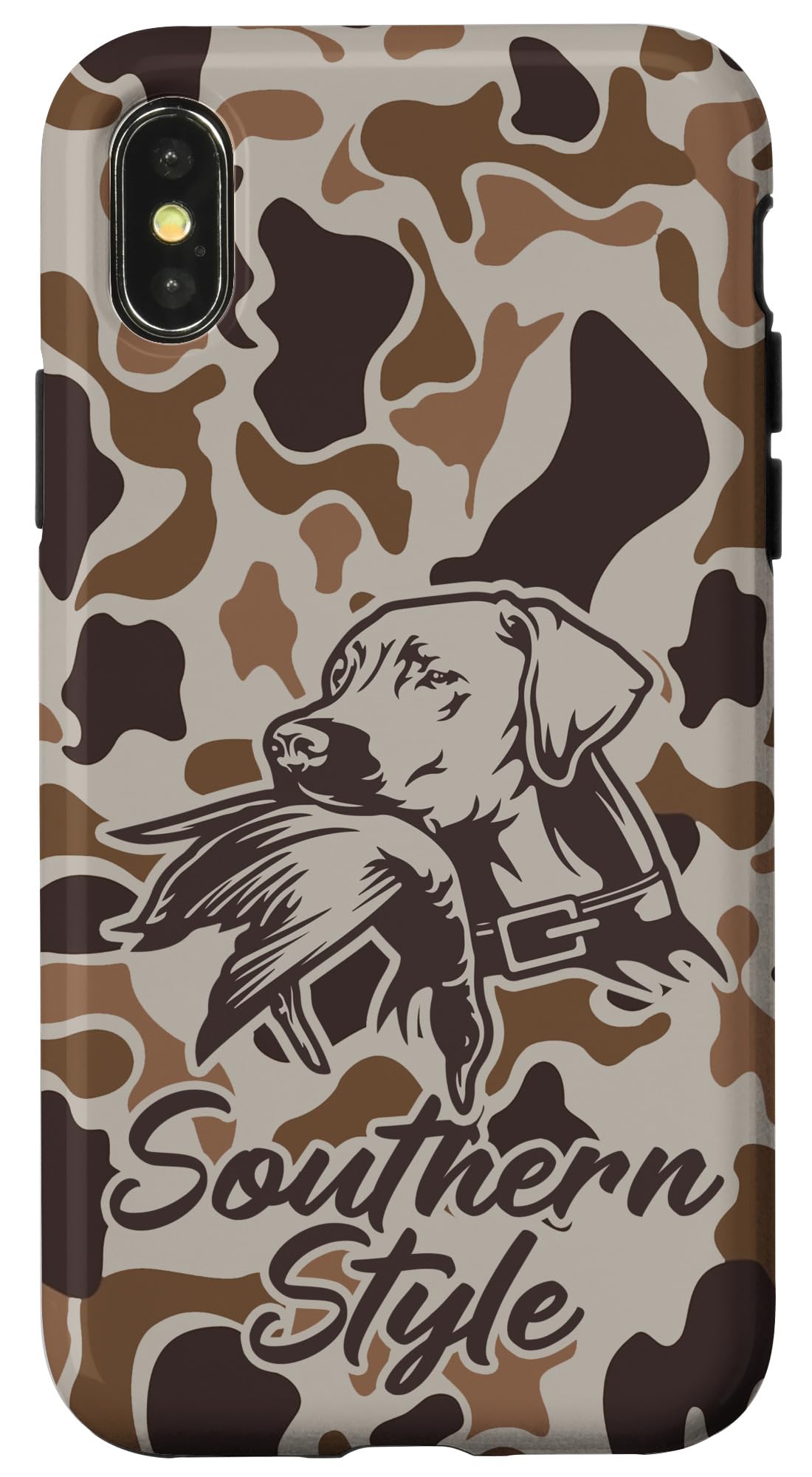 iPhone 15 Old School Camo Southern Style Duck Hunters with Dog Case