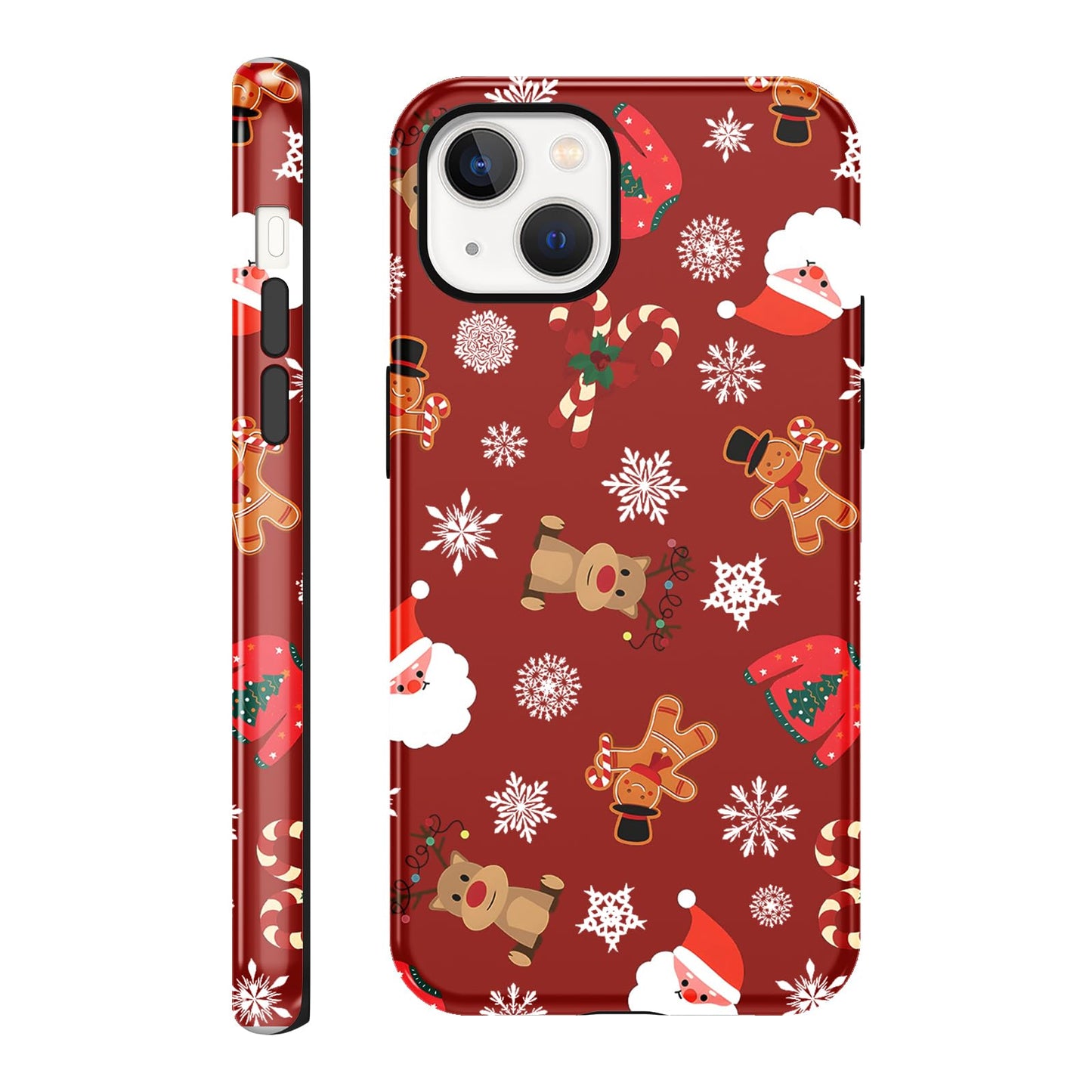 Merry Christmas Phone Case for iPhone 13/14, Cute Case with Candy Gingerbread Man Pattern, Hybrid Durable Shockproof Soft Silicone Cover for Girl Women Men Boys