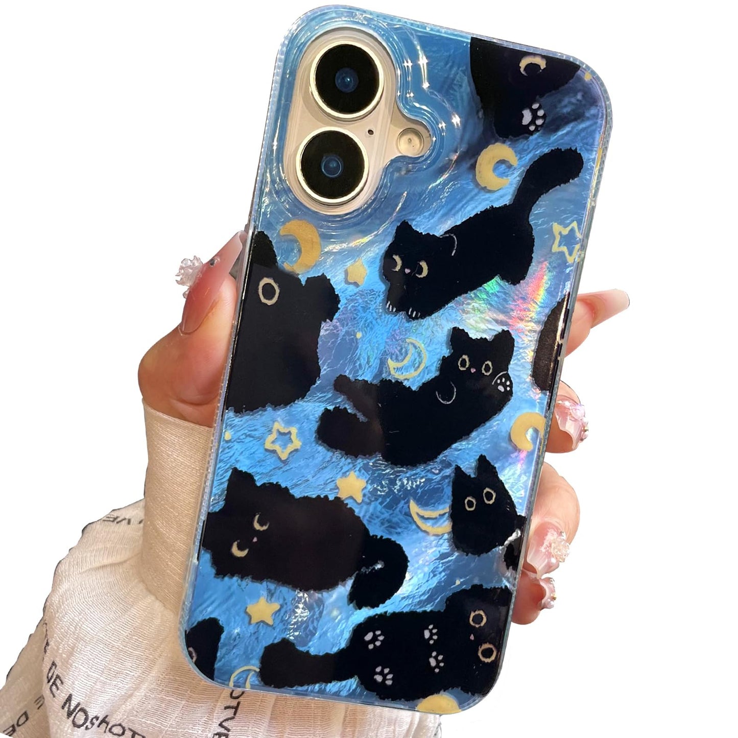 Compact Case for iPhone 15 Black cat Design,Cute Trendy Soft Slim TPU Shockproof Protective Bumper Phone Cases Cover for Women Girls Aesthetic Glitter Shiny Adorable