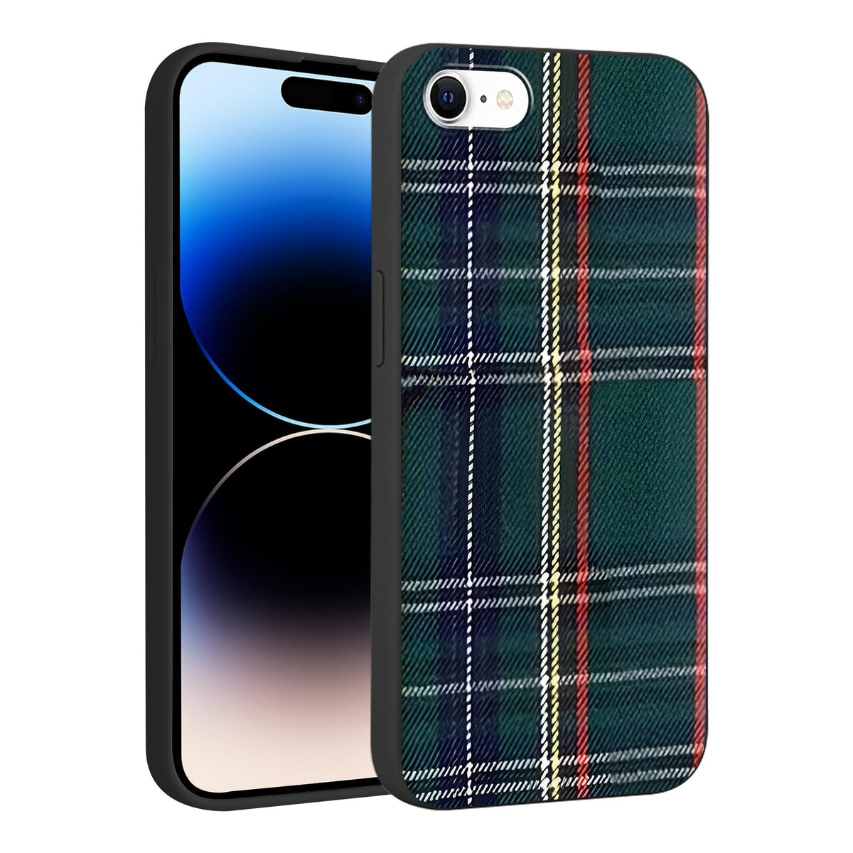 Merry Christmas Plaid Checkered Phone Case for iPhone 11 6.1", Cute Xmas Case Red Grey Scottish Tartan Grid Stripe Pattern Design Cover Shockproof Soft Silicone Protective Funda for Girl Women