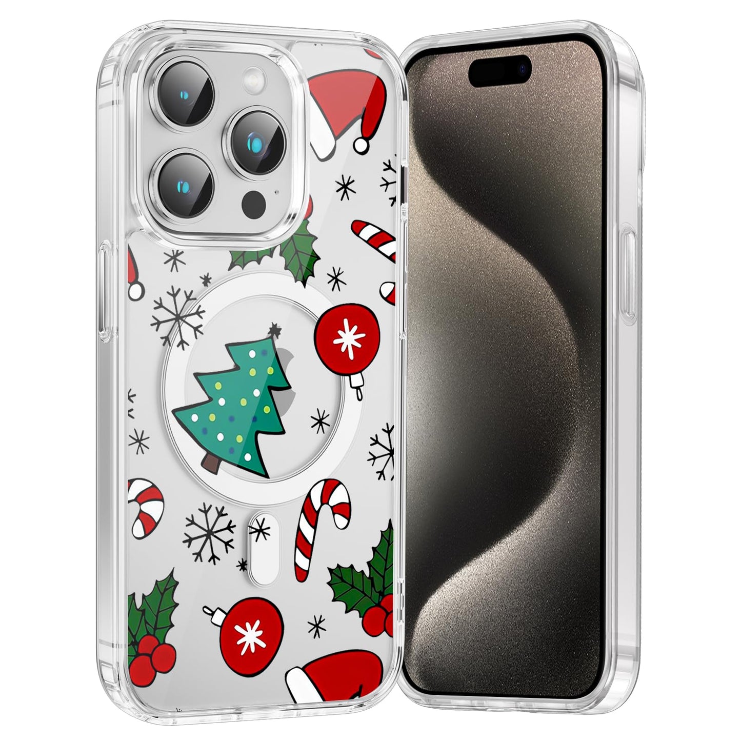 Merry Christmas Snowflake Phone Case for iPhone 13 / iPhone 14 Xmas Clear Magnetic Case 6.1", Compatible with Magsafe, Cute Winter Pattern Design Cover Shockproof Soft TPU Funda for Girl Women