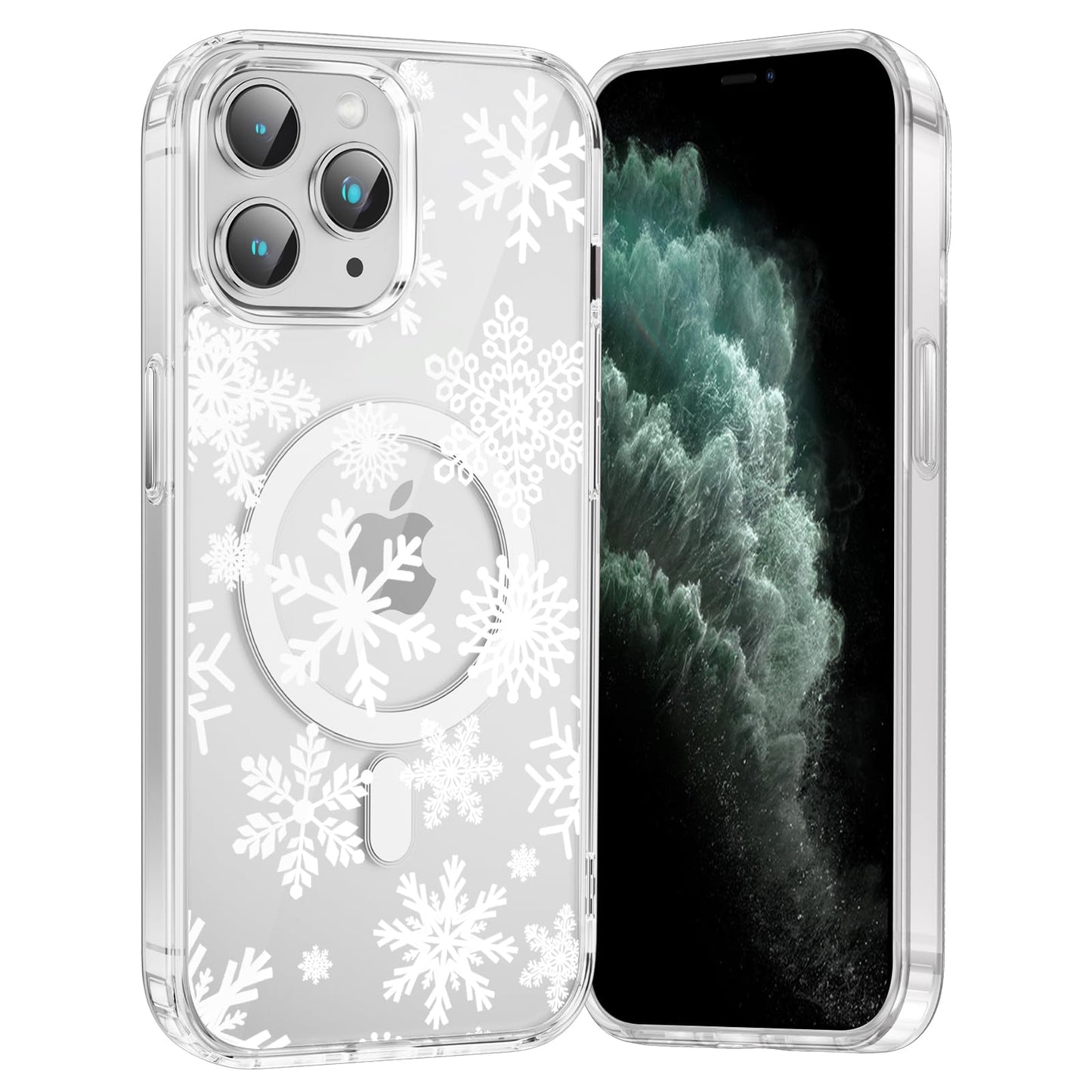 Merry Christmas Snowflake Phone Case for iPhone 13 / iPhone 14 Xmas Clear Magnetic Case 6.1", Compatible with Magsafe, Cute Winter Pattern Design Cover Shockproof Soft TPU Funda for Girl Women
