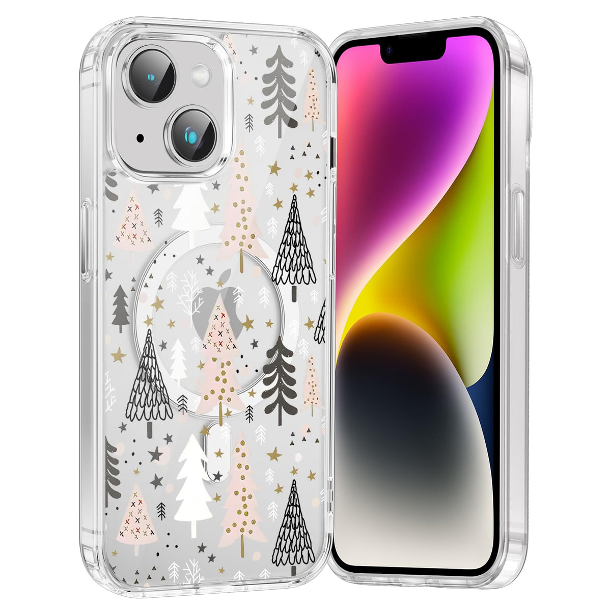 Merry Christmas Snowflake Phone Case for iPhone 13 / iPhone 14 Xmas Clear Magnetic Case 6.1", Compatible with Magsafe, Cute Winter Pattern Design Cover Shockproof Soft TPU Funda for Girl Women