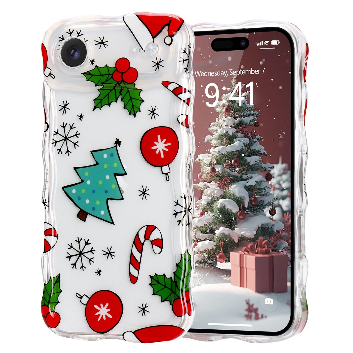 Christmas Phone Case for iPhone Air Wavy Clear Xmas,Candy Cane | Cute Curly Wavy Merry Xmas Pattern Case Clear Santa Snowman Elk Cover for Girls Kids Women Slim Protective Cover