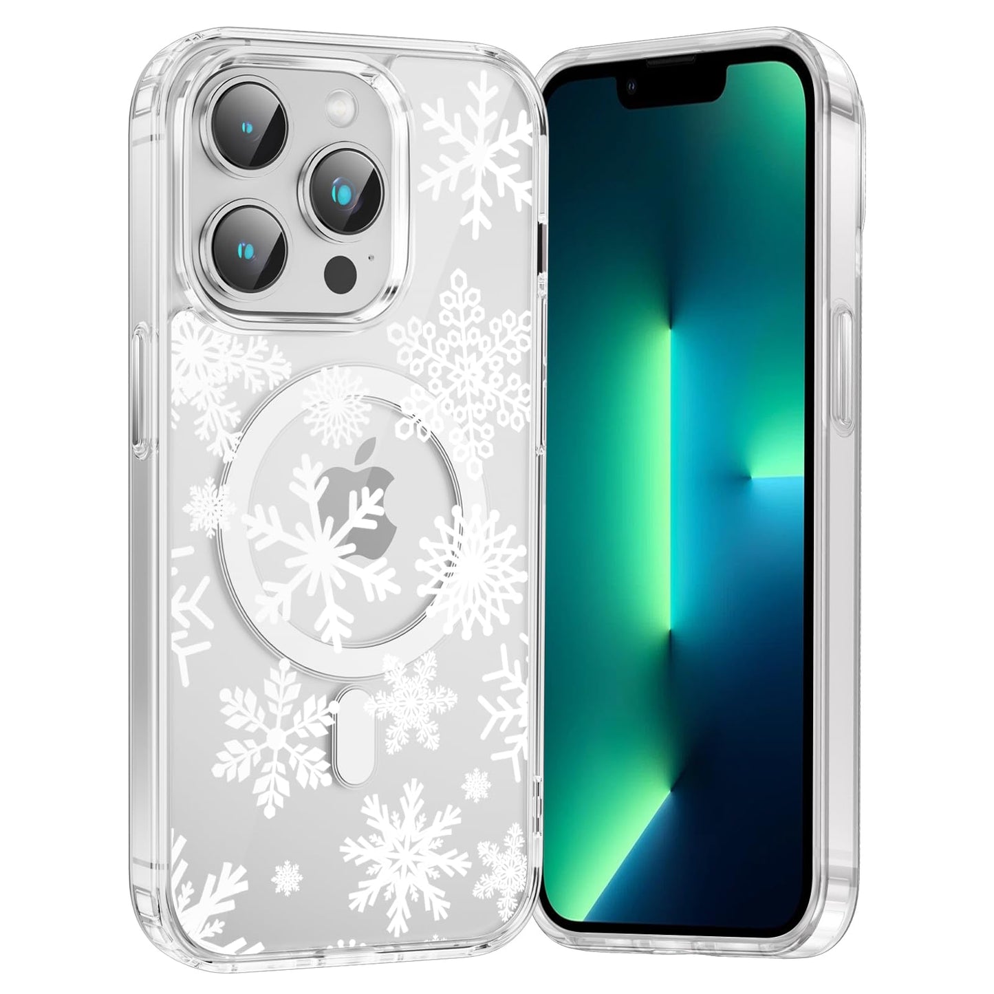 Merry Christmas Snowflake Phone Case for iPhone 13 / iPhone 14 Xmas Clear Magnetic Case 6.1", Compatible with Magsafe, Cute Winter Pattern Design Cover Shockproof Soft TPU Funda for Girl Women