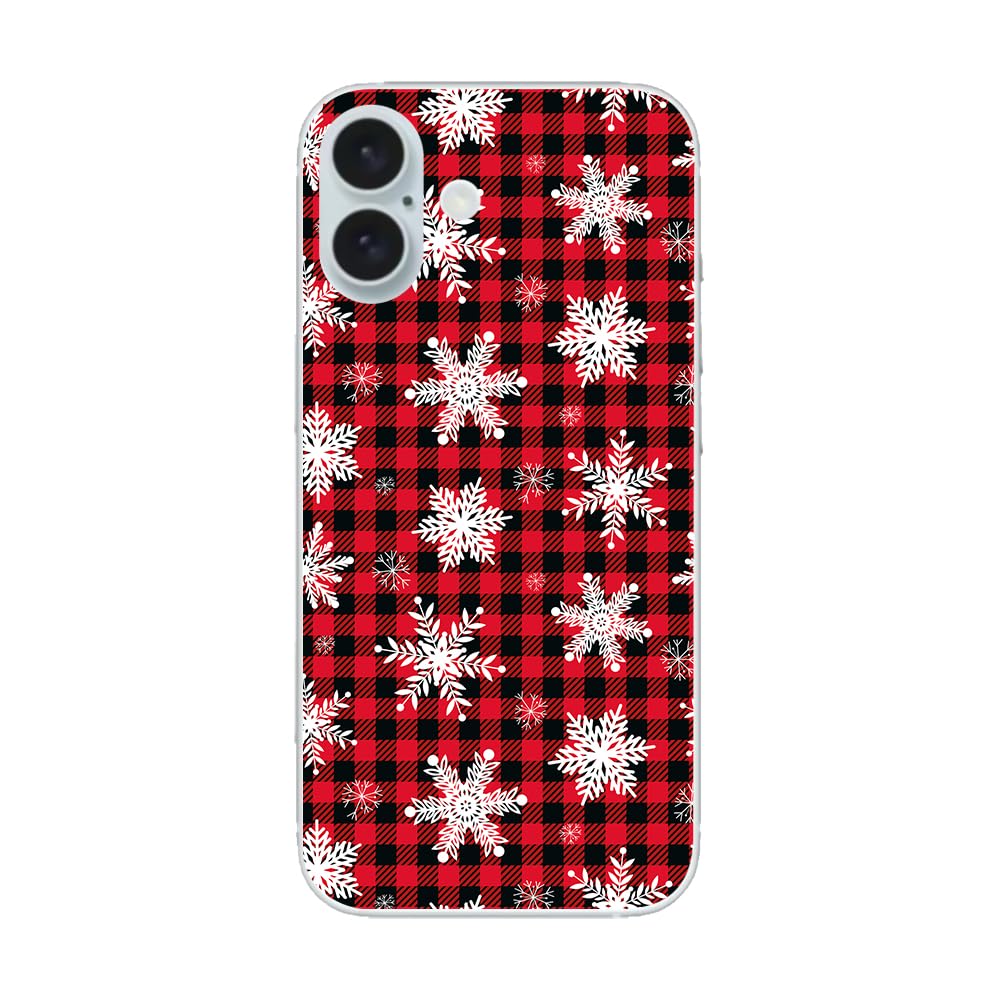 Blingy's for iPhone 16 Case, Fun Christmas Style with Snowflakes Pattern Holiday Plaid Design Soft TPU Protective Case (6.1 inch) (Plaid Snowflakes) Multicolor