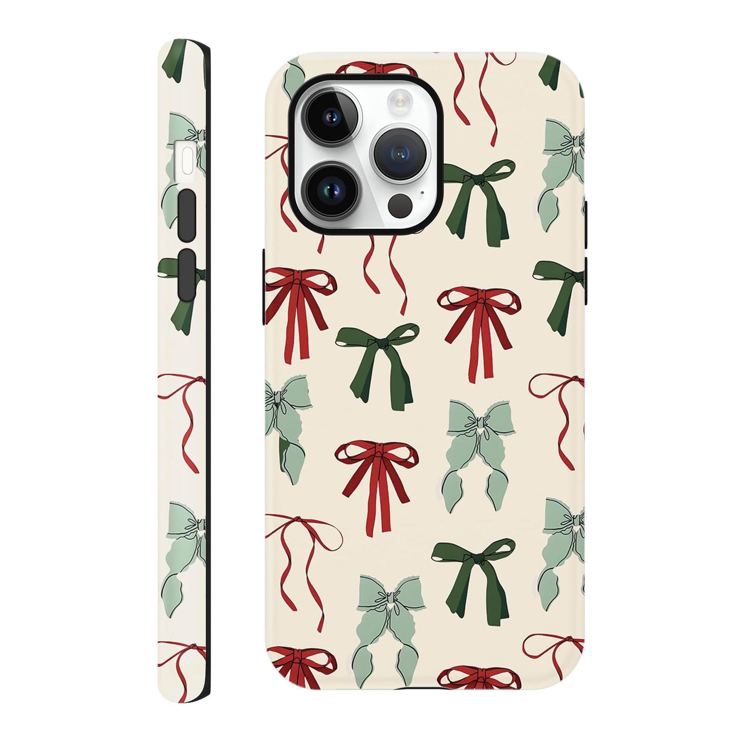Cute Christmas Bow Phone Case for iPhone 12/12 Pro Case 6.1", Red Green Aesthetic Coquette Preppy Ribbon Bowknot Pattern Design Cover Shockproof Soft TPU Hard PC Protection Girls Women Funda