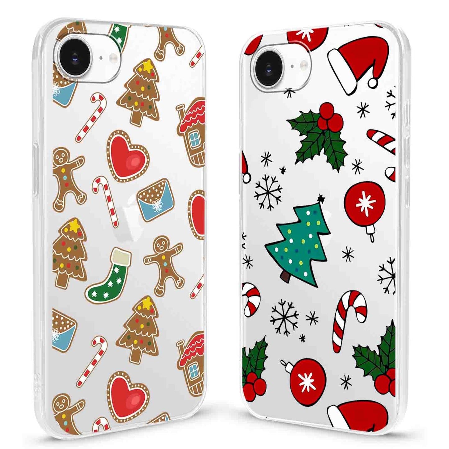 2 Pack Clear Christmas Phone Case for iPhone 13/14 6.1 inches, Cute Cookies Candy Canes Yellow-Resistant Protective Soft Slim Shockproof Xmas TPU Bumper Cover for Girls Woman Men