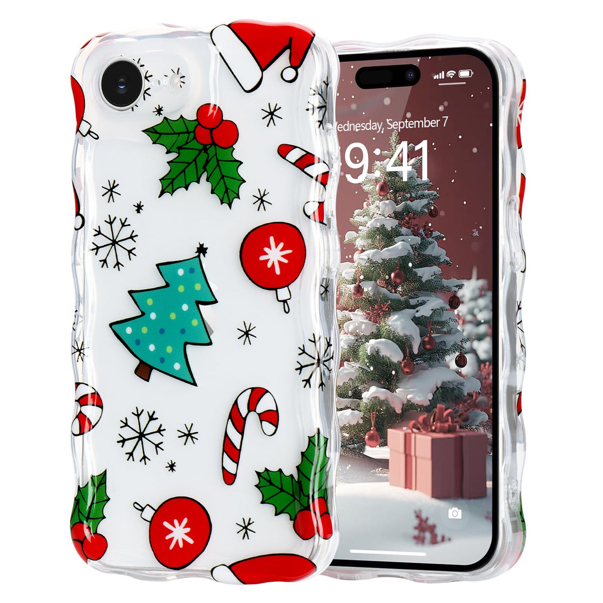Christmas Phone Case for iPhone Air Wavy Clear Xmas,Candy Cane | Cute Curly Wavy Merry Xmas Pattern Case Clear Santa Snowman Elk Cover for Girls Kids Women Slim Protective Cover