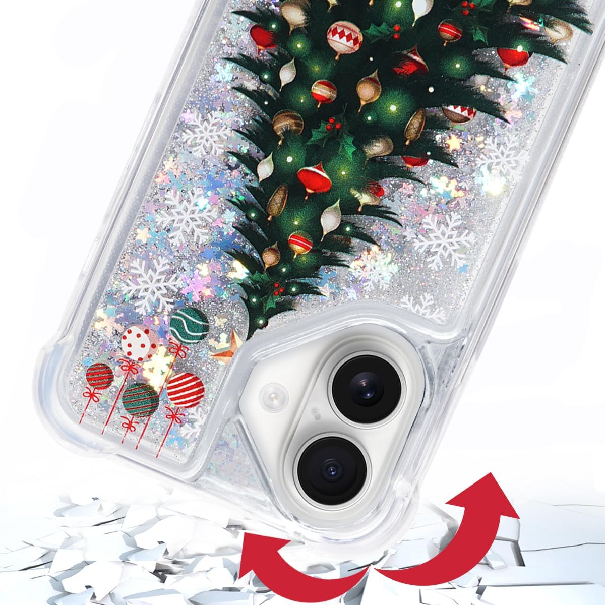Glitter Christmas Case Compatible with iPhone 16 Bling Sparkle Floating Liquid Luxury Fashion Girly Women Cute Holiday Case for iPhone 16 (Christmas Tree)