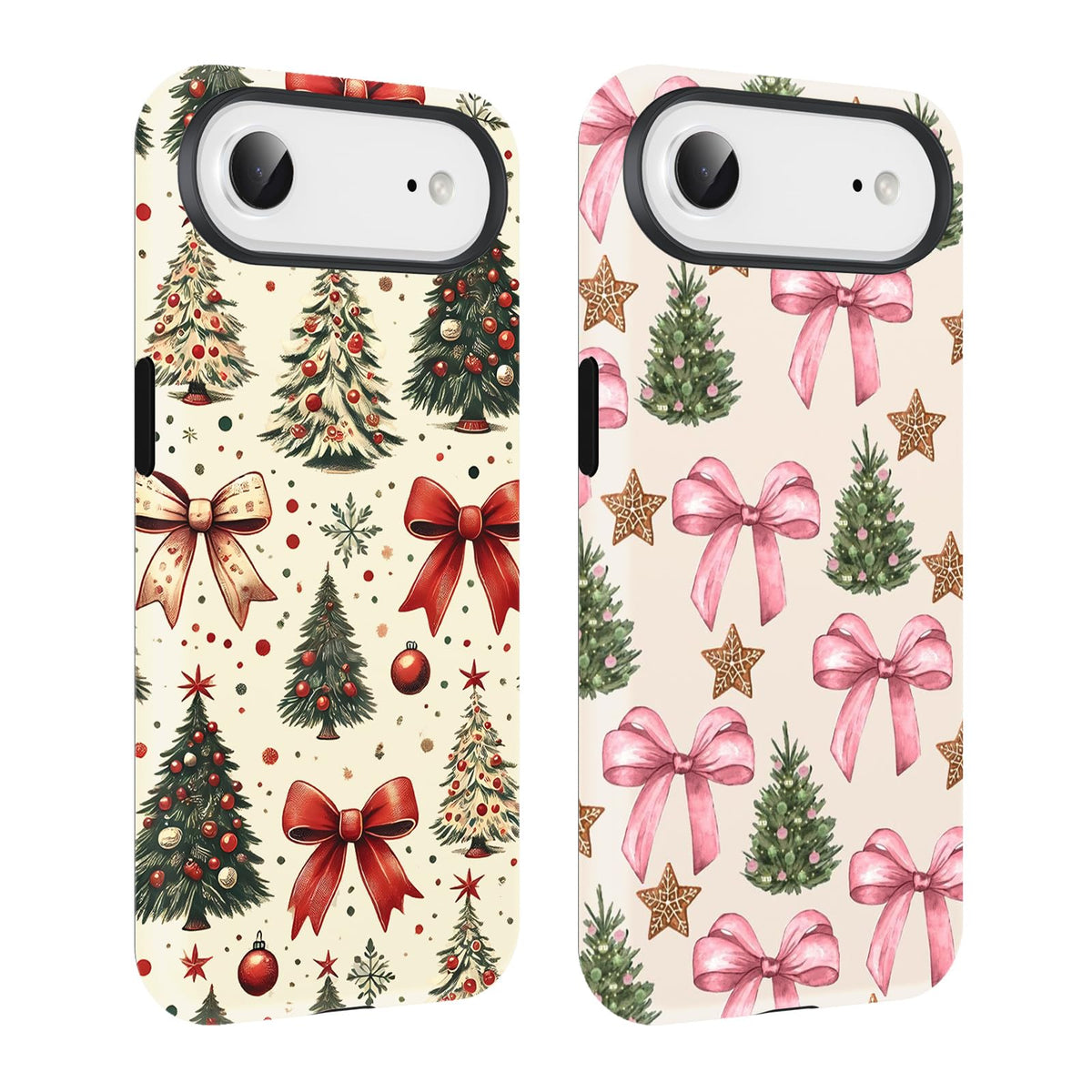 2 Pack Merry Christmas Tree Phone Case for iPhone 13 / iPhone 14 Case 6.1", Cute Xmas Snowflake Pattern Design Phone Cover Hard PC Shockproof Soft TPU Matte Protection Funda for Girls Women