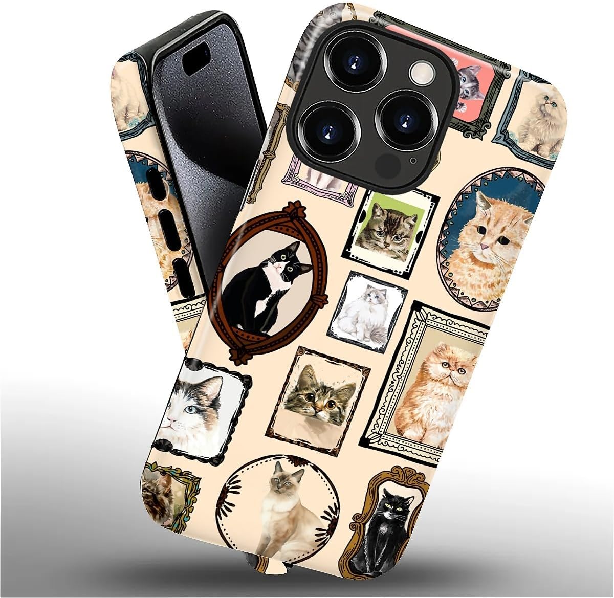 CARLOCA Case for iPhone 16 Pro,Vintage Cat Animal Pet Lover Collage Design Hybrid Dual Protection Soft TPU + Hard PC, Shockproof & Anti-Scratch Cover Men Women Stylish Protective Phone Case