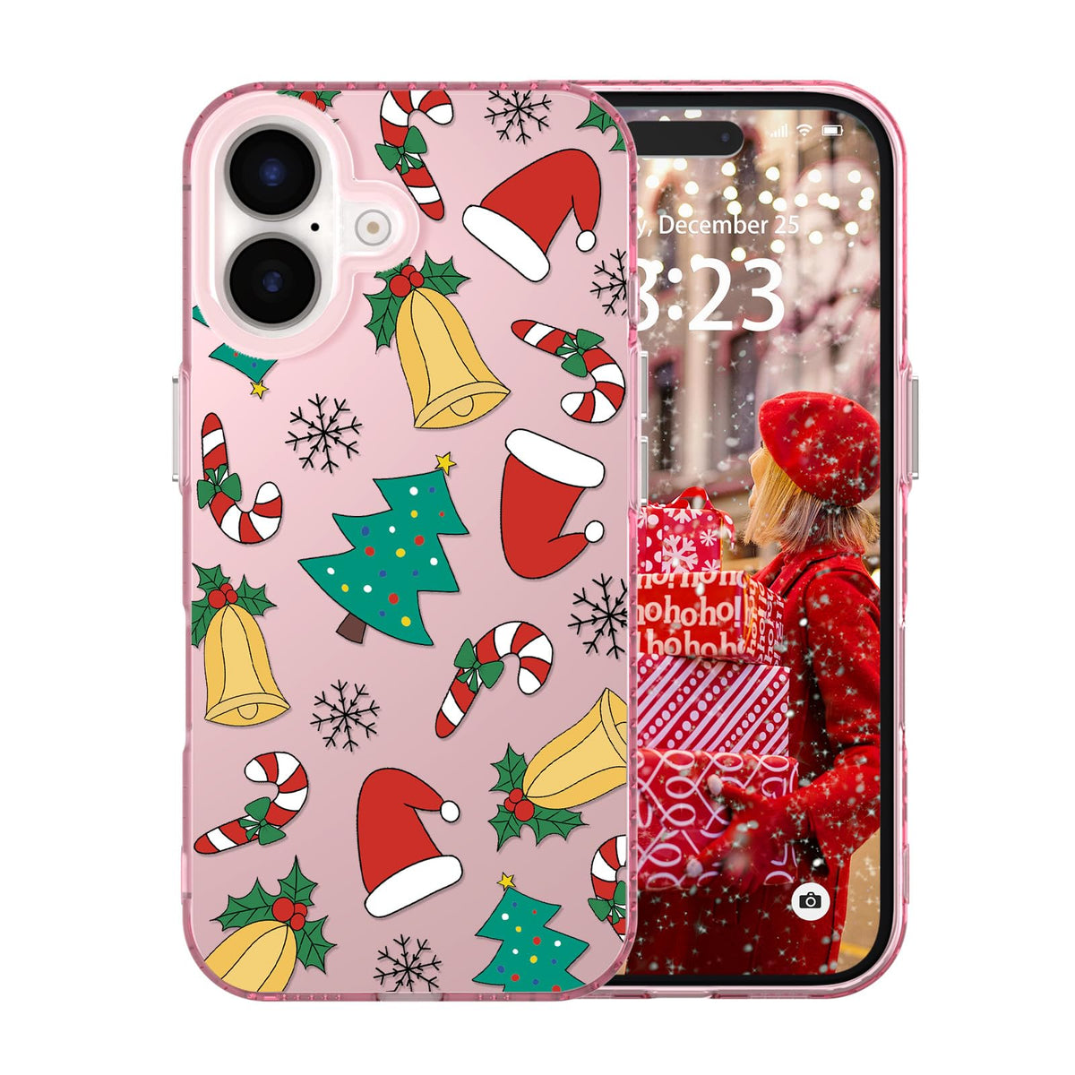 for iPhone 16 Plus Christmas Case Cute - Gingerbread Man/Pink | Gingerbread Man Tree Girly Women Girls Kids Snowflakes Candy Winter Holiday Festival Gifts Trendy Glossy Protective Cover