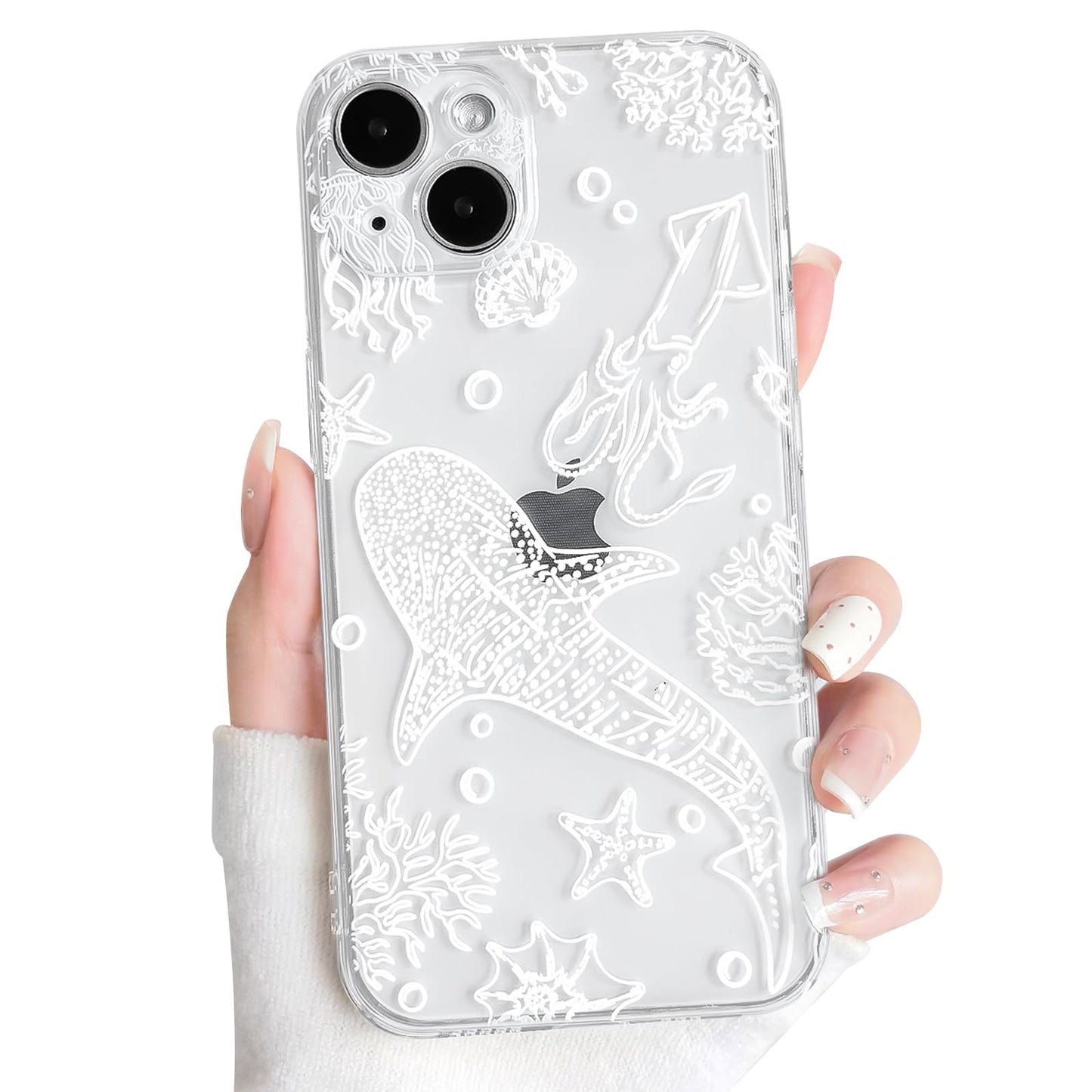NITITOP Compatible with iPhone 15 Case Clear Sea - White Turtle | Cute, Shell whale ocean animal, For women men girls boys, Slim, Soft TPU, Shockproof