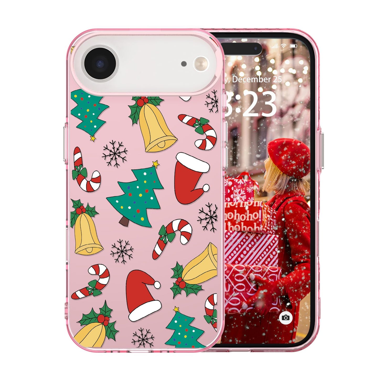 for iPhone 16 Plus Christmas Case Cute - Gingerbread Man/Pink | Gingerbread Man Tree Girly Women Girls Kids Snowflakes Candy Winter Holiday Festival Gifts Trendy Glossy Protective Cover