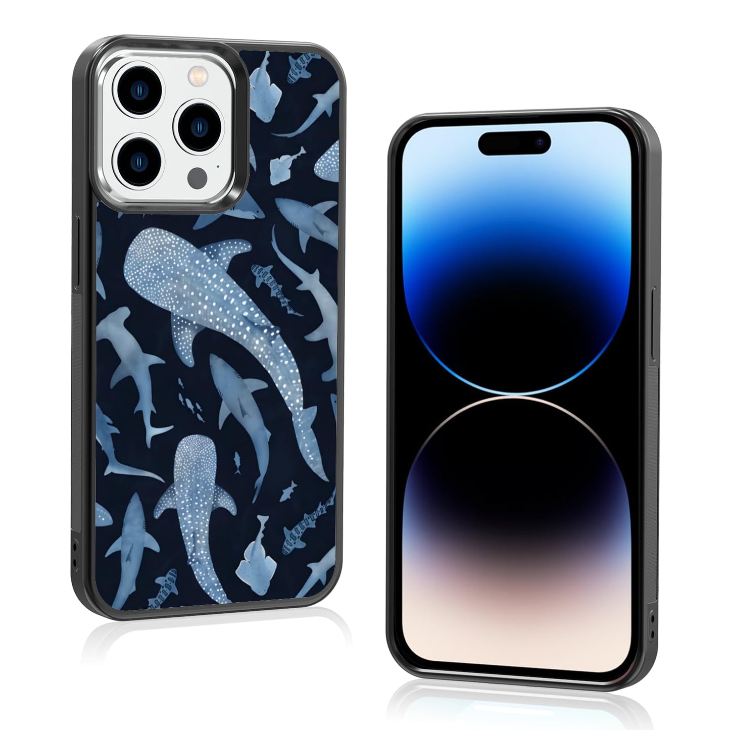 Cute Blue Shark Aesthetic Phone Case for iPhone 14 & 13 Case for Women Teen Girls Kids Girls -6.1Inch