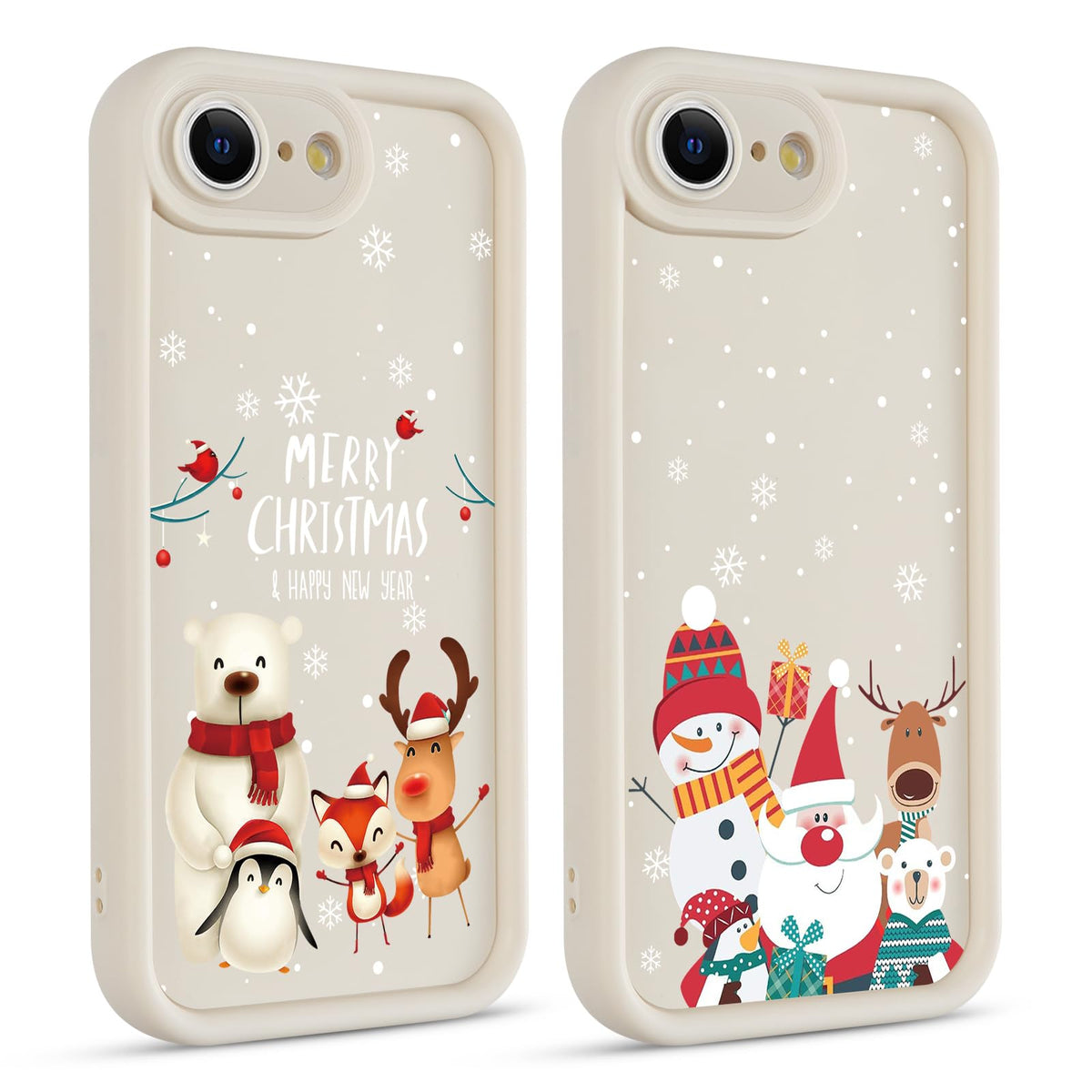2 Pack Christmas Phone Case for iPhone 12 6.1", Cute Cover with Red Xmas Tree Candy Snowflake Pattern Full Camera Lens Shockproof Soft Silicone Cover for Girl Women