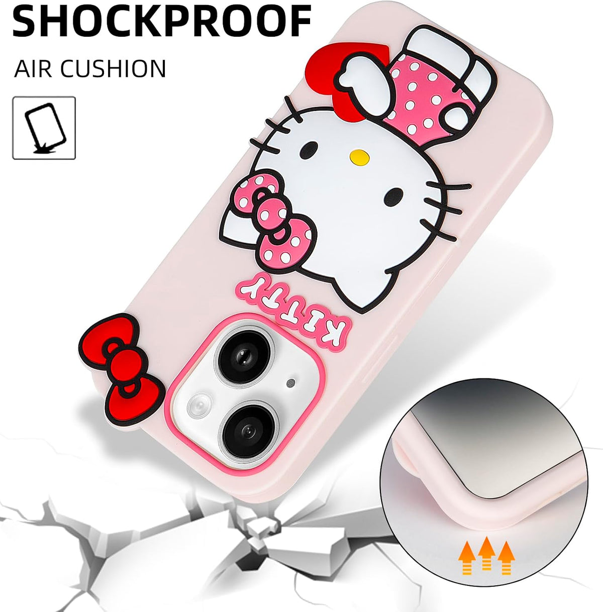 Compatible with iPhone 13/14 Case, Cute Funny Cartoon Kawaii Cat Phone Case 3D Character Soft Silicone Pink Cover Case for Kids Girls and Womens (6.1 inch)
