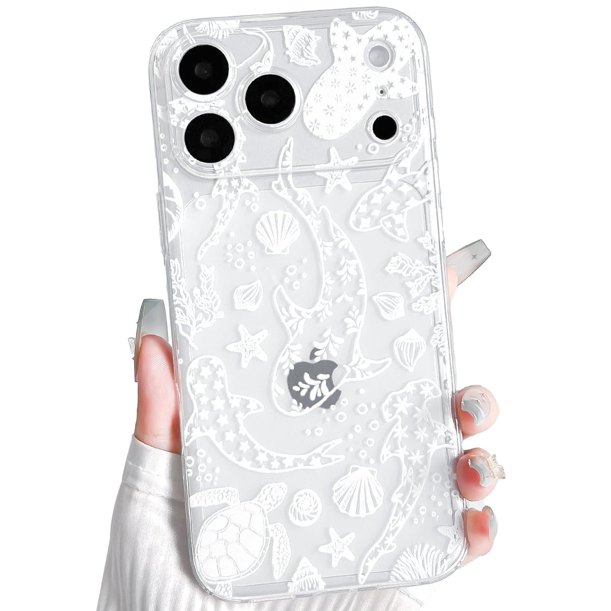 NITITOP Compatible with iPhone 16 Case Clear Sea - White Fish | Cute, Shell whale ocean animal, For women men girls boys, Slim, Soft TPU, Shockproof