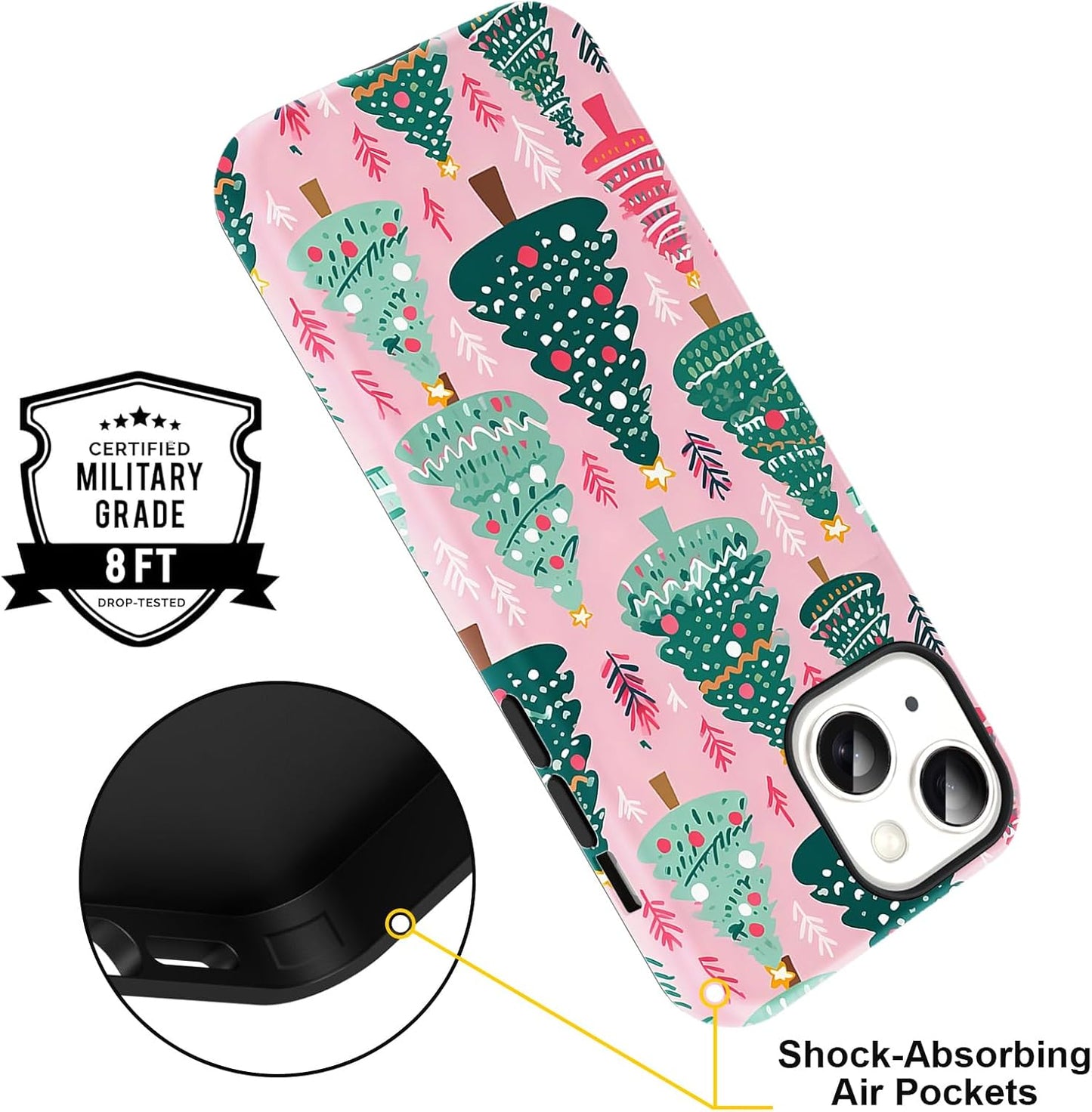 2 Pack Merry Christmas Tree Phone Case for iPhone 13 / iPhone 14 Case 6.1", Cute Xmas Snowflake Pattern Design Phone Cover Hard PC Shockproof Soft TPU Matte Protection Funda for Girls Women