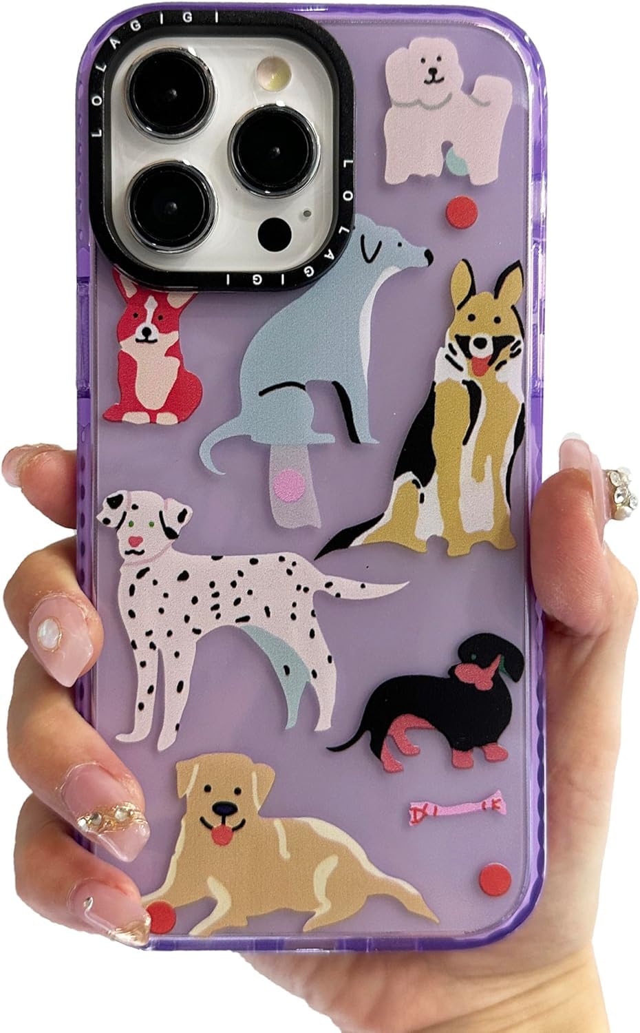 Case for iPhone 16 Pro Max Purple Cute Puppy Dog Animal Print | Kawaii Aesthetic Girly Design, Supports Wireless Charging, Shockproof Protection Soft TPU Phone Cover, 6.9"