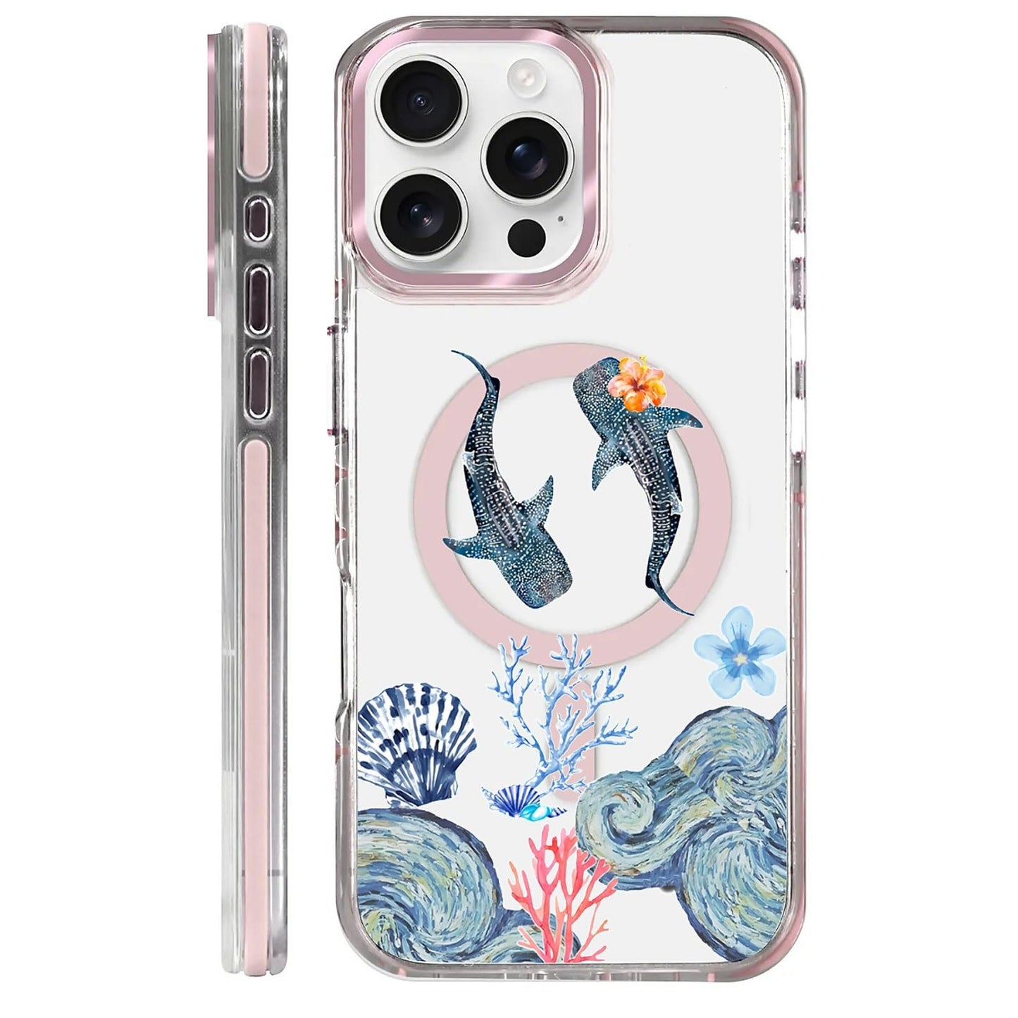 for iPhone 15 Case,Compatible with MagSafe,The Transparent TPU Silicone Protects The Phone Case from Drops, Slips and Fingerprints.Blue Ocean Whale Shark Octopus Turtle Collage