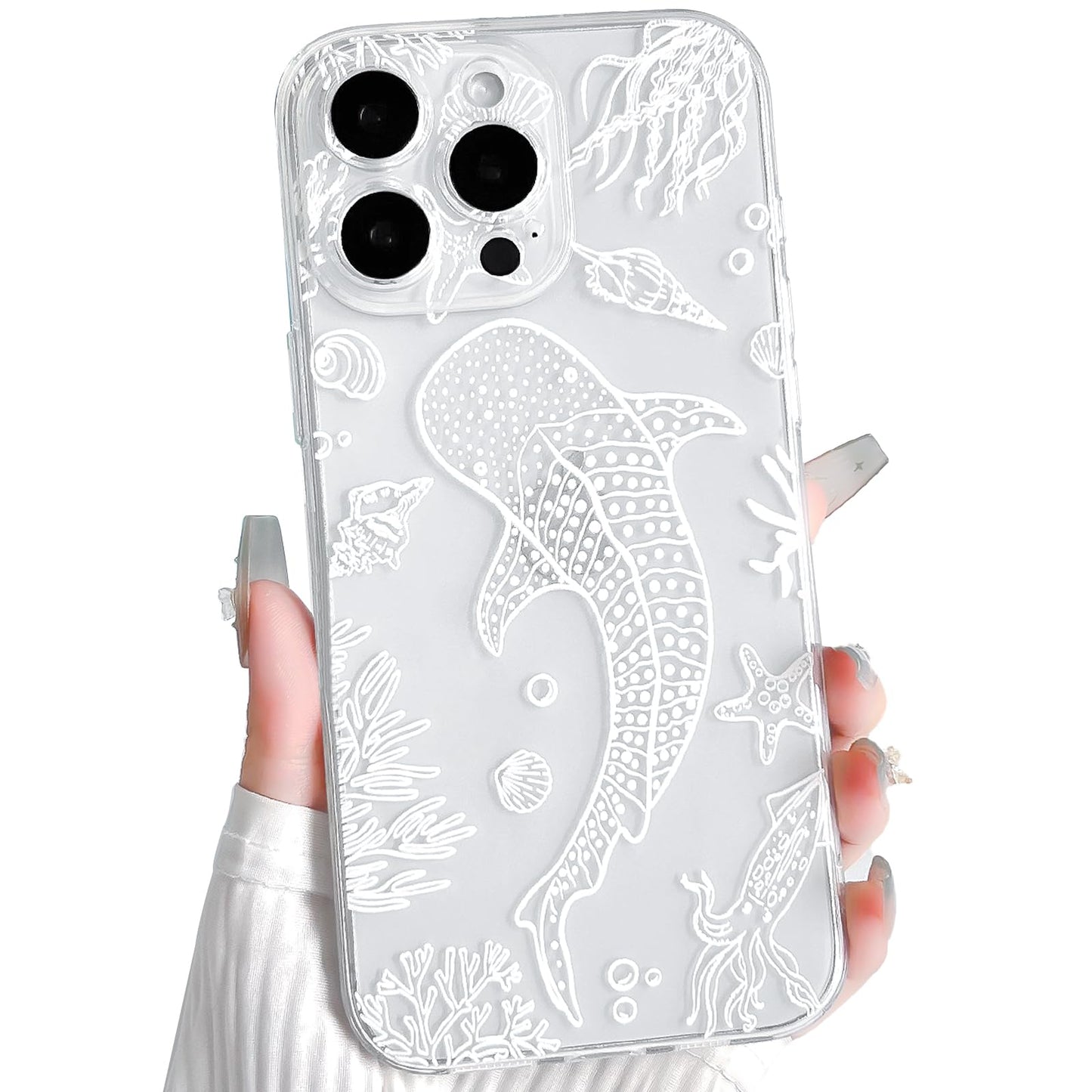 NITITOP Compatible with iPhone 15 Case Clear Sea - White Turtle | Cute, Shell whale ocean animal, For women men girls boys, Slim, Soft TPU, Shockproof