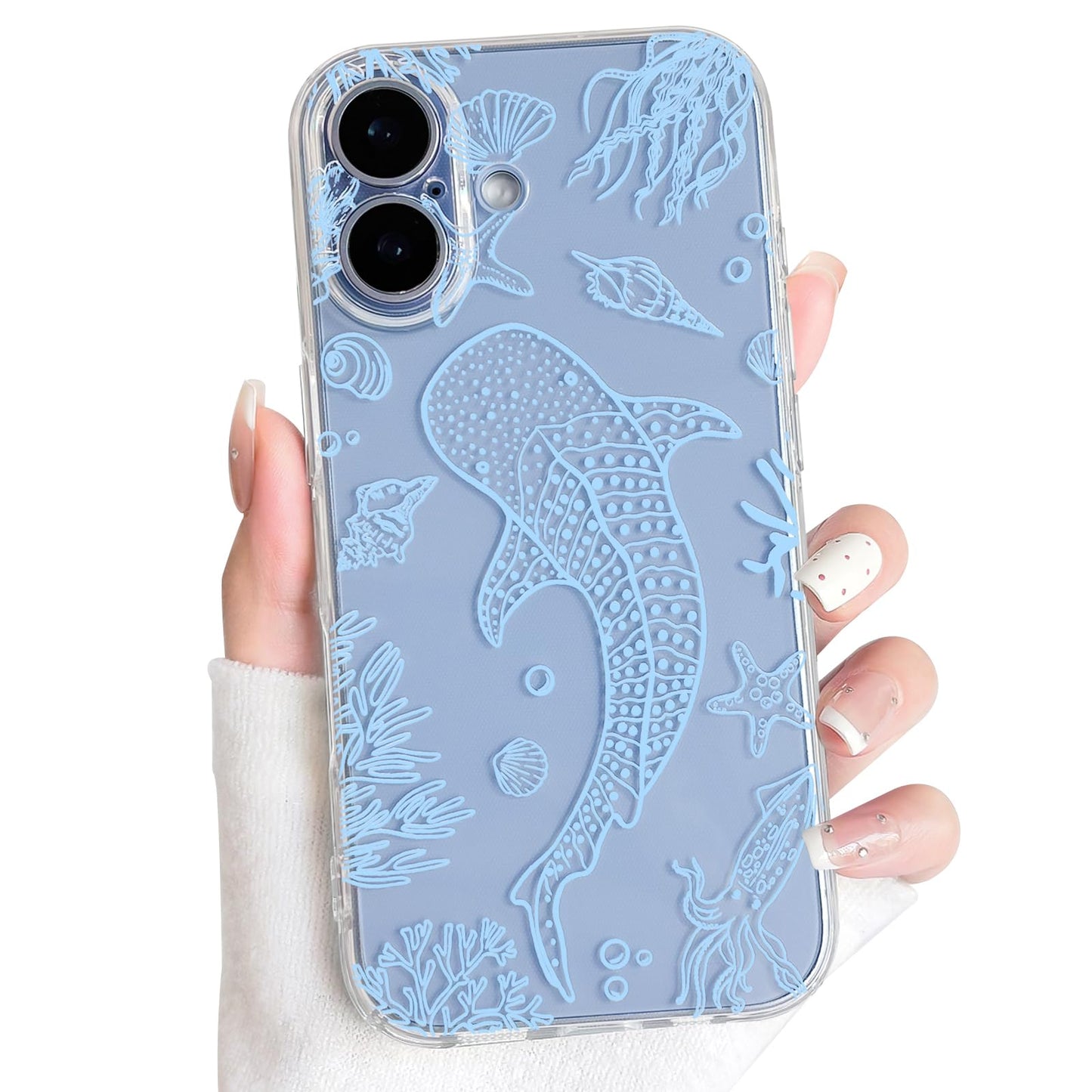 NITITOP Compatible with iPhone 15 Case Clear Sea - White Turtle | Cute, Shell whale ocean animal, For women men girls boys, Slim, Soft TPU, Shockproof