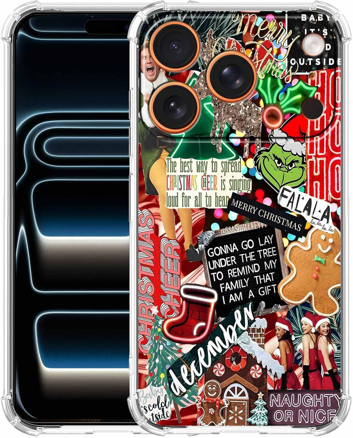 Christmas Aesthetic Winter Holiday Elements Collage Pattern,Soft TPU Bumper Phone Case for iPhone 17