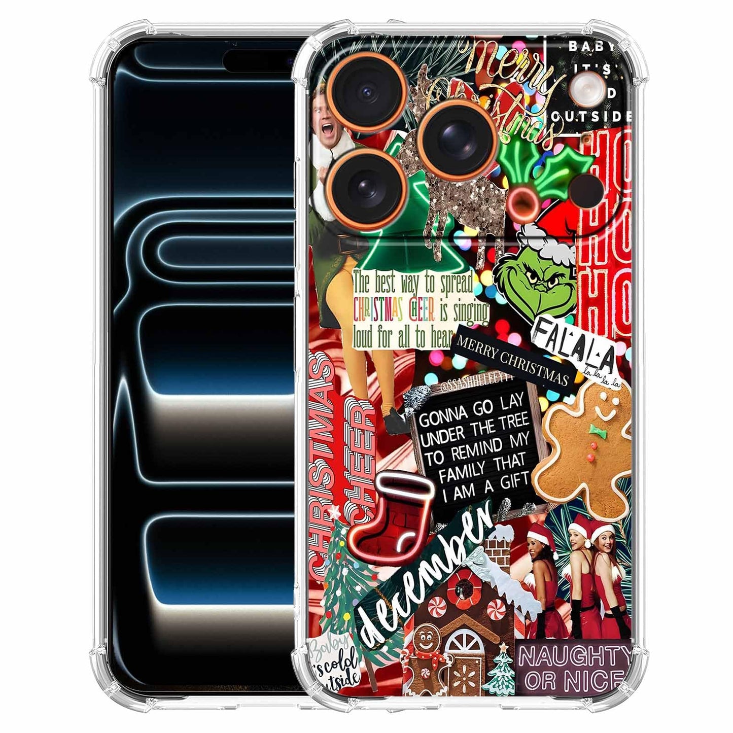 Christmas Aesthetic Winter Holiday Elements Collage Pattern,Soft TPU Bumper Phone Case for iPhone 17
