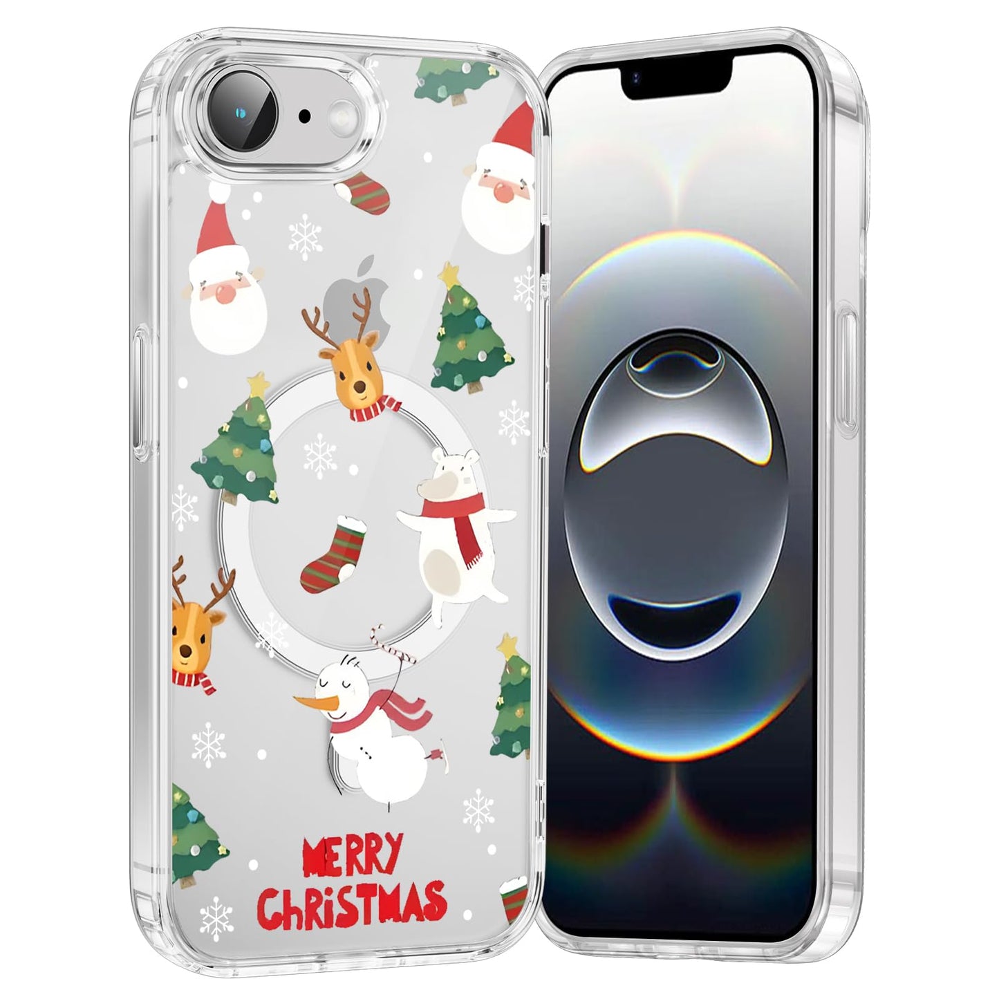 Merry Christmas Snowflake Phone Case for iPhone 13 / iPhone 14 Xmas Clear Magnetic Case 6.1", Compatible with Magsafe, Cute Winter Pattern Design Cover Shockproof Soft TPU Funda for Girl Women