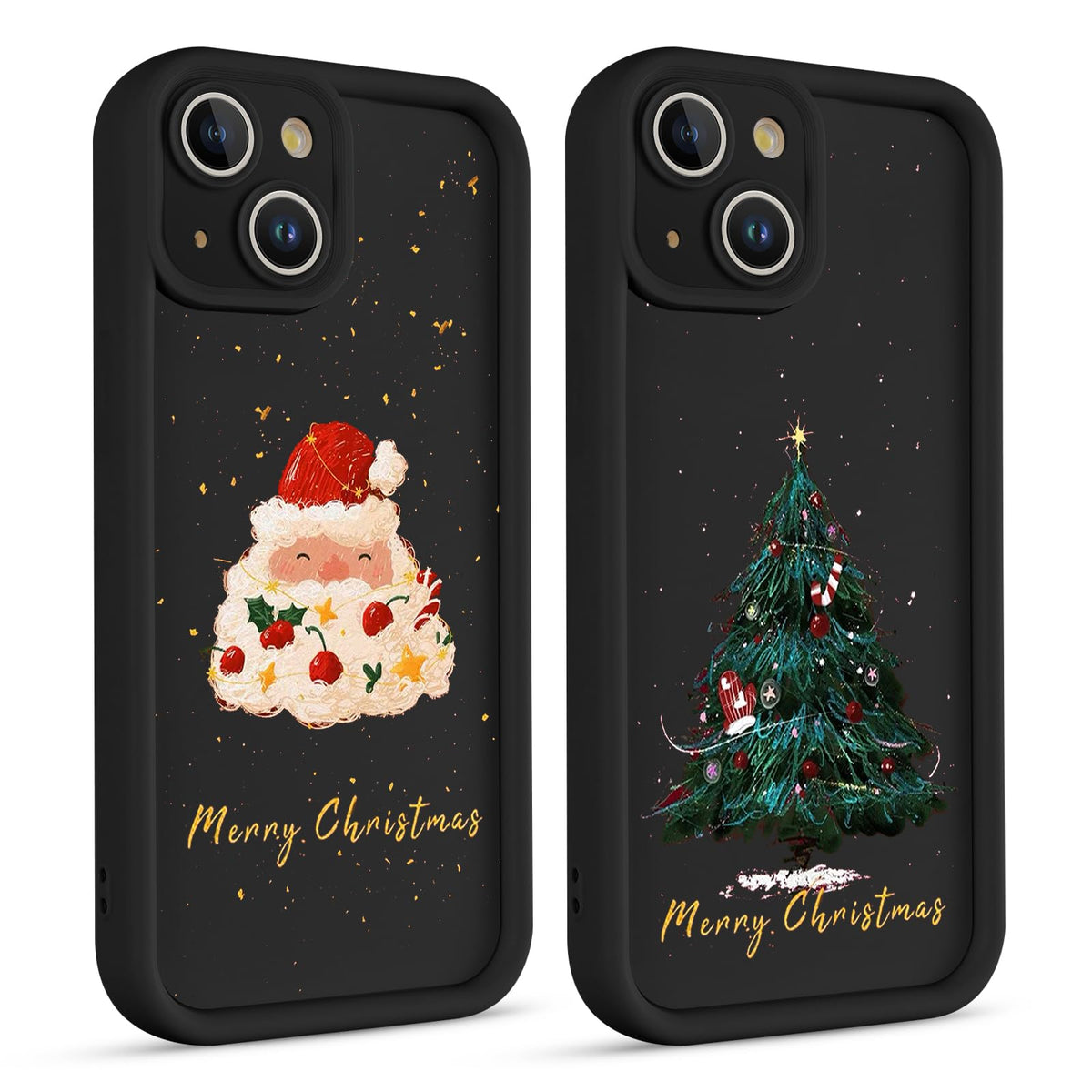 2 Pack Christmas Phone Case for iPhone 12 6.1", Cute Cover with Red Xmas Tree Candy Snowflake Pattern Full Camera Lens Shockproof Soft Silicone Cover for Girl Women