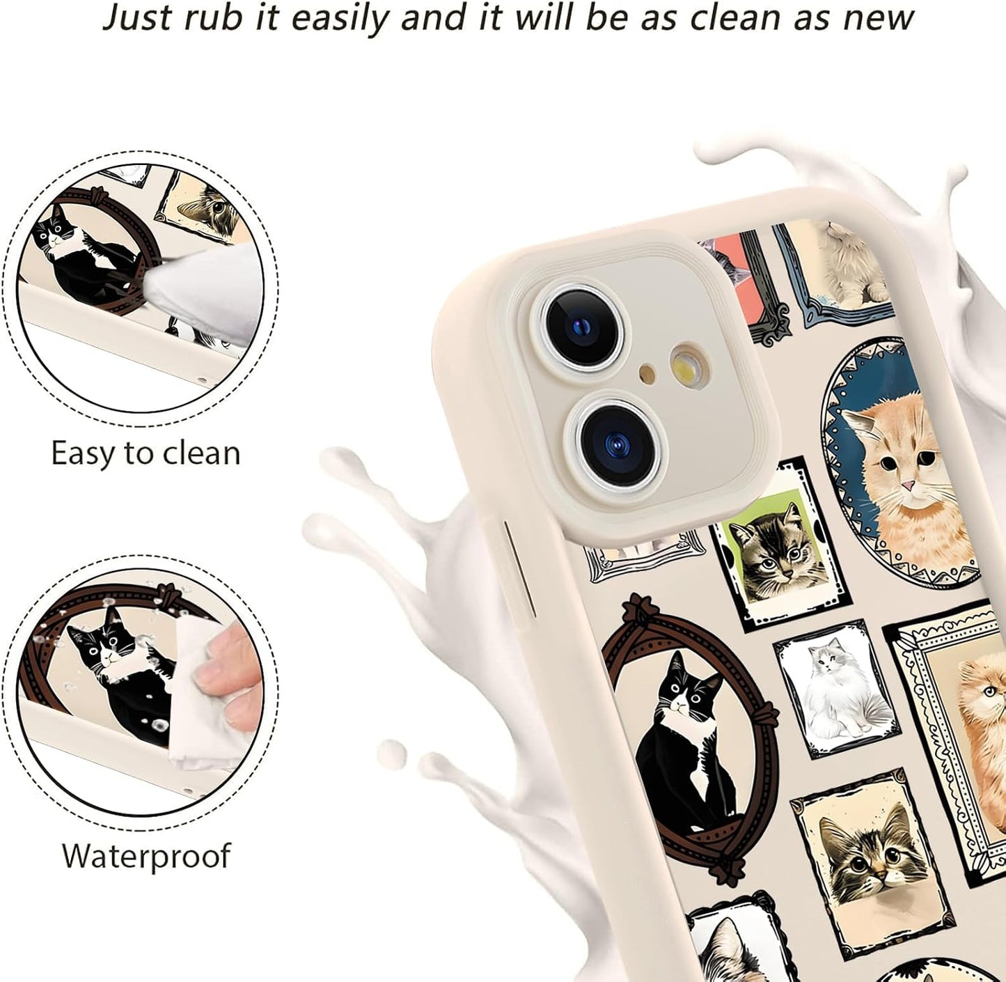 Case for iPhone 16, Cute Cat Collage Design, Trendy Aesthetic Animal Print Phone Case for Women Girls, Slim Soft Silicone TPU Shockproof Protective Bumper Phone Cover Funda
