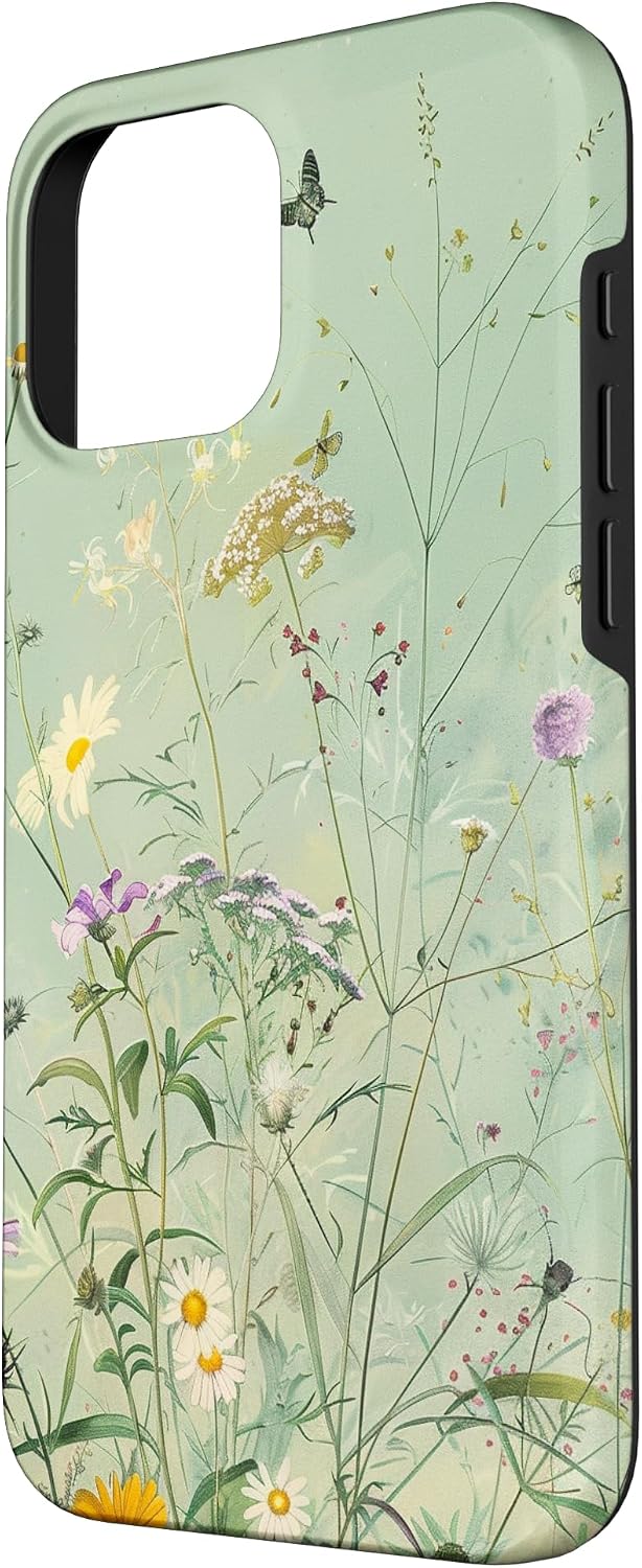 Sage Green Boho Botanical Wildflowers Plants Case for iPhone 16 Pro Max
