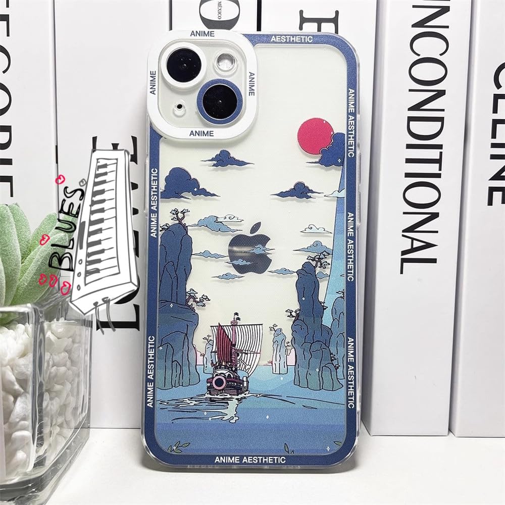 for iPhone 17 Pro Cute Clear Case, Japanese Cool Cartoon Anime Aesthetic Scenery Design Stylish Soft Shockproof Angel Eyes Protective Transparent Back Case Cover Shell (Landscape-4, for iPhone 17 Pro)