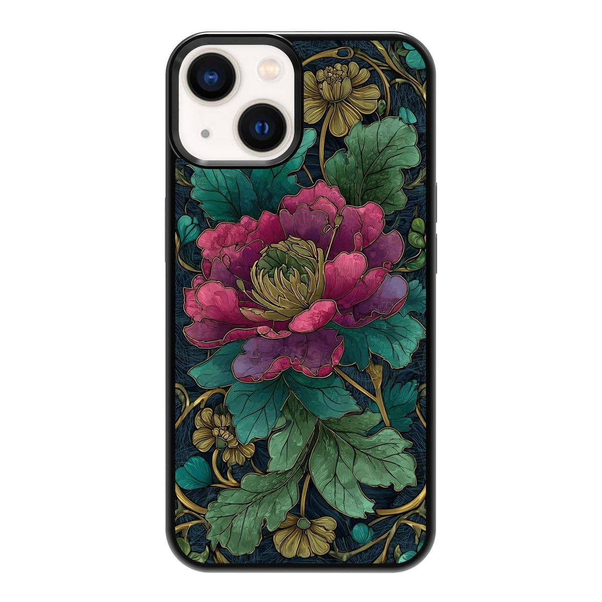 Dark Botanical Wildflower Forest Green Leaf White Blossom Nature Art Phone Case, Shockproof Protective Cover for iPhone 11 12 13 14 15 16 17 Pro Max Plus Mini XR 7 8 SE