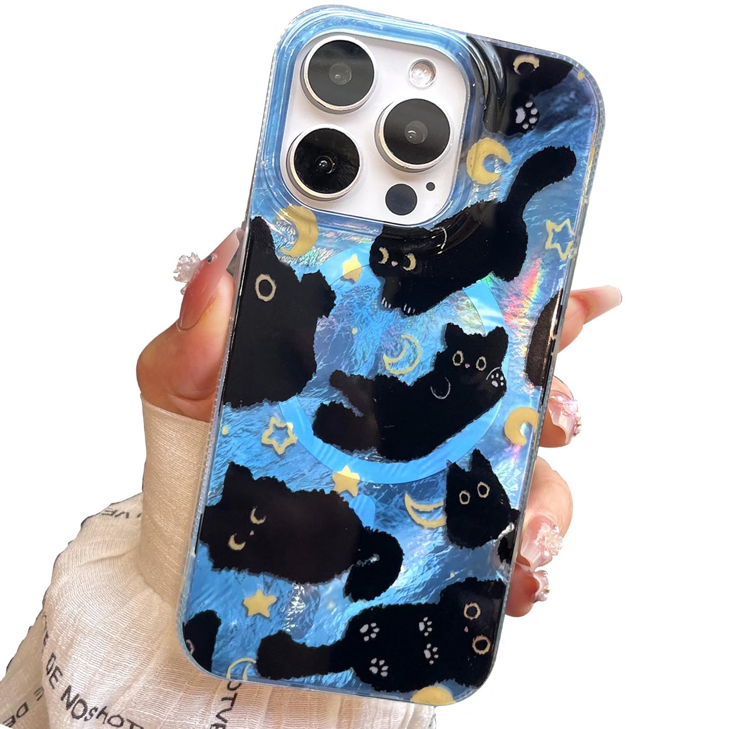 Compact Case for iPhone 15 Black cat Design,Cute Trendy Soft Slim TPU Shockproof Protective Bumper Phone Cases Cover for Women Girls Aesthetic Glitter Shiny Adorable