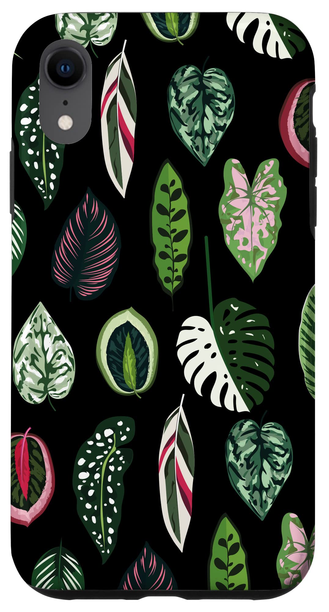 Calathea Varigatea Monstera Plant Leaf Black Case for iPhone 15 Pro Max