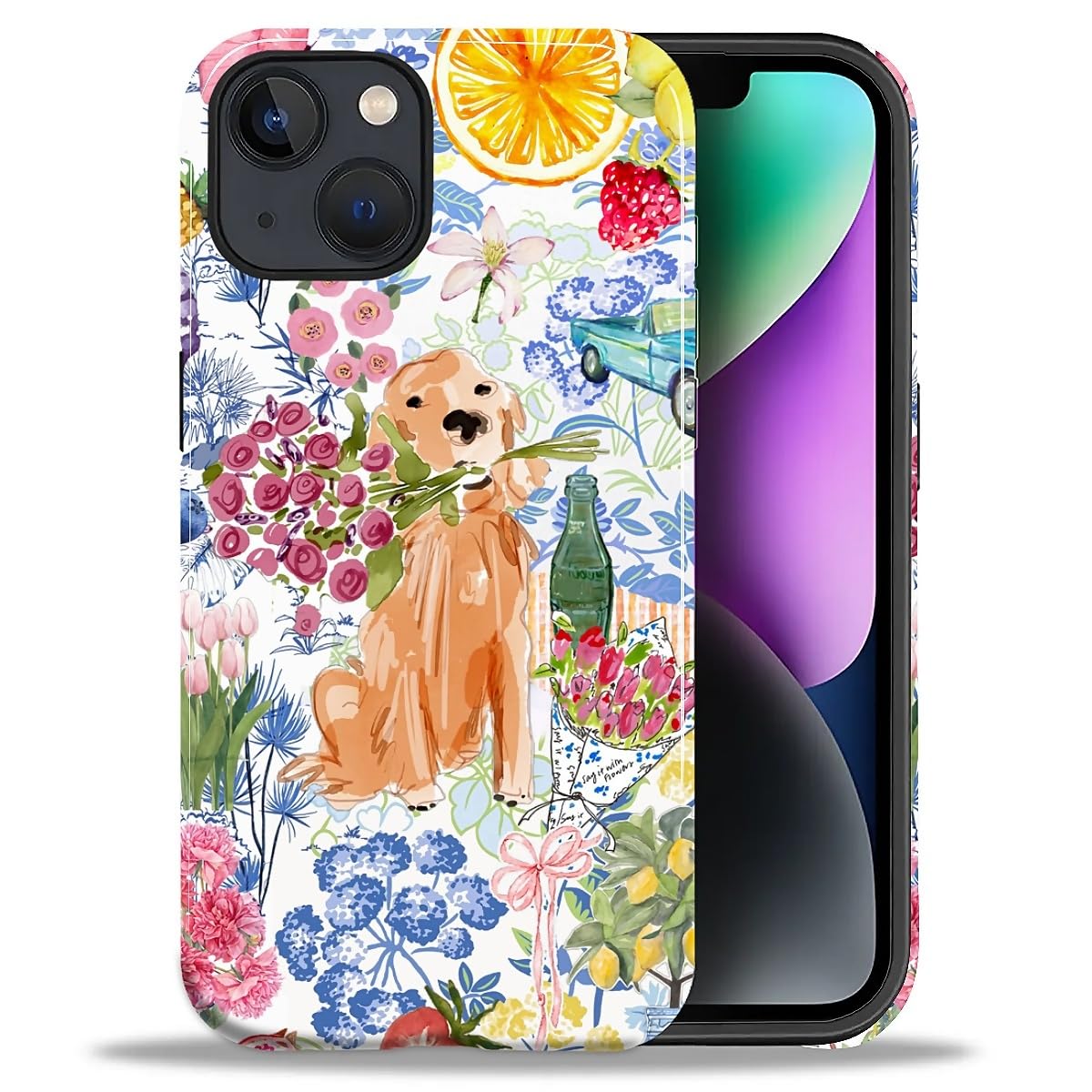 for iPhone 17 Pro Max Case,Hybrid 2-Layer Hard Shell + Silicone Protective Case -Resistant Shockproof- Ally's Dog's Cute College Summer Flower Collage